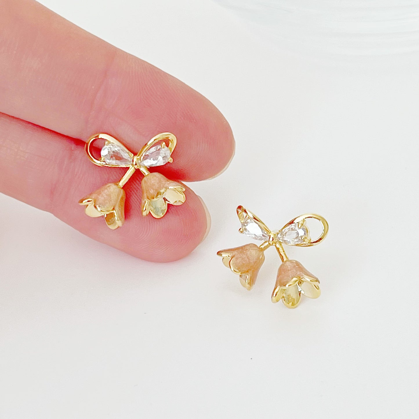 Pink Bell Flower Bow Tie Earrings-Ninaouity