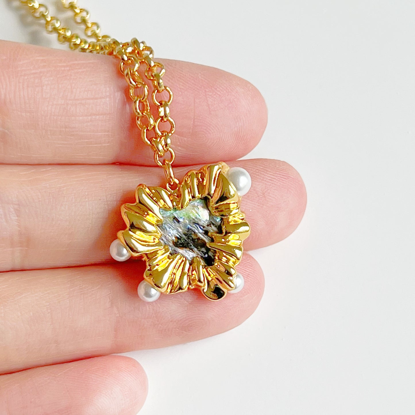 Gold Heart with Pearls Charm Necklace-Ninaouity
