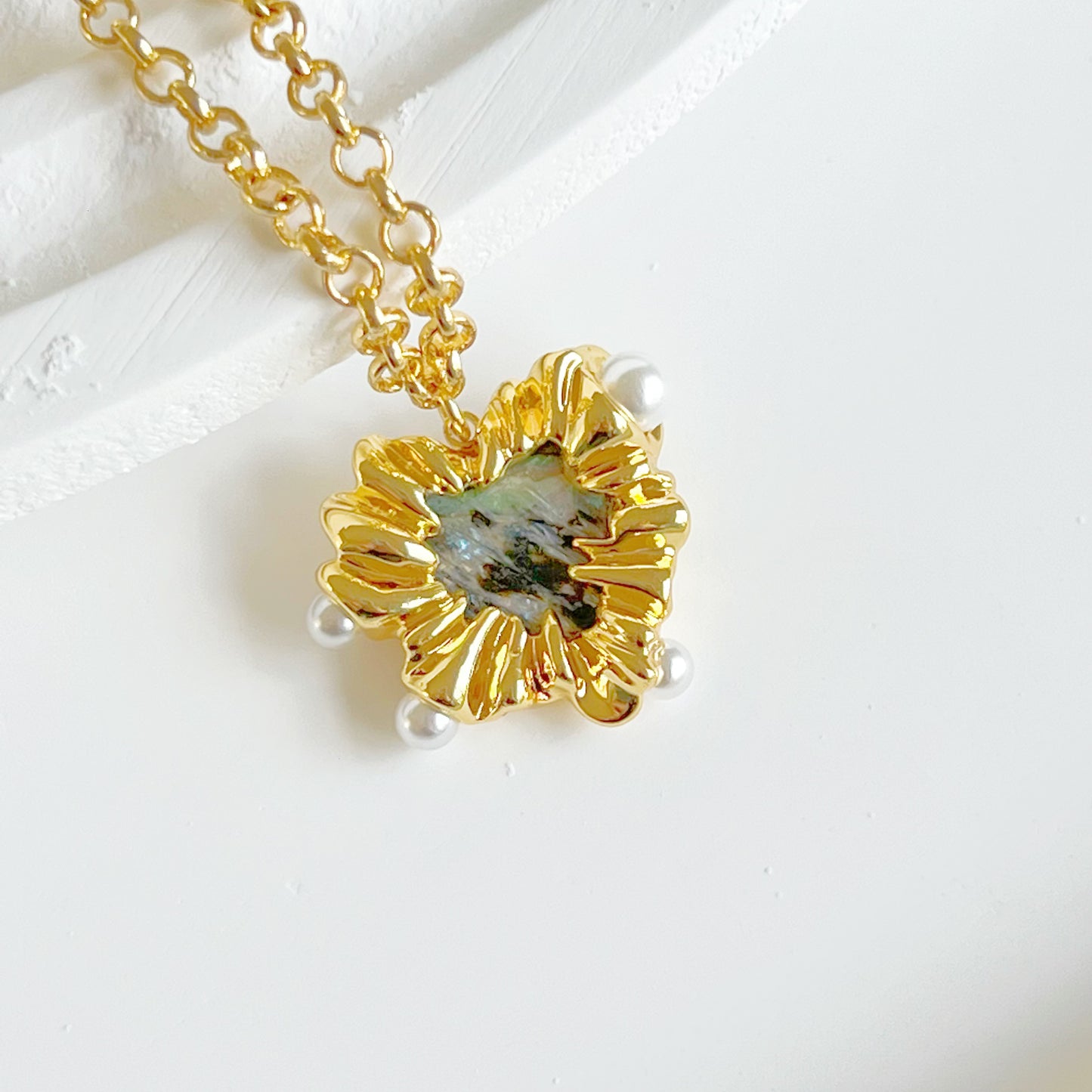 Gold Heart with Pearls Charm Necklace-Ninaouity