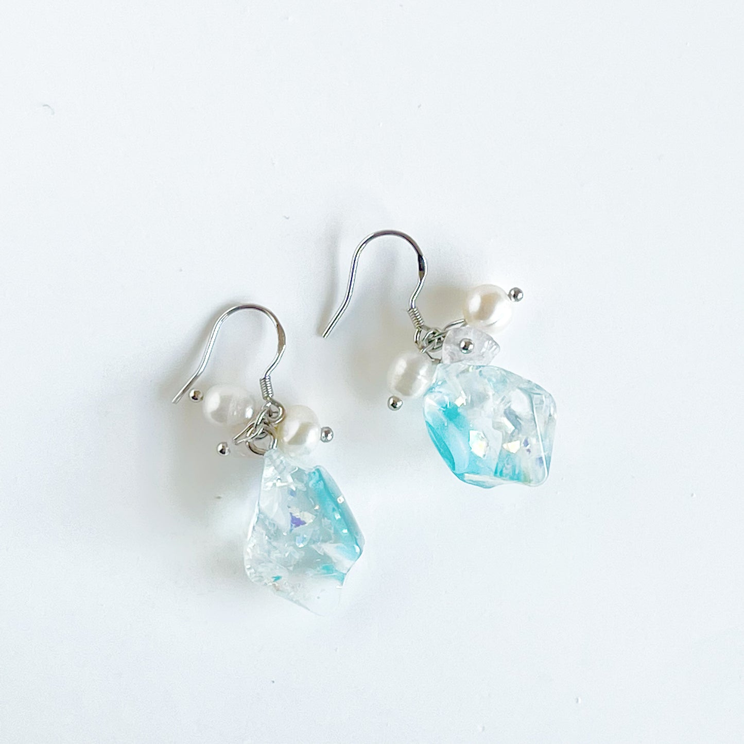 Ice Cube and Pearls Drop Earrings-Ninaouity