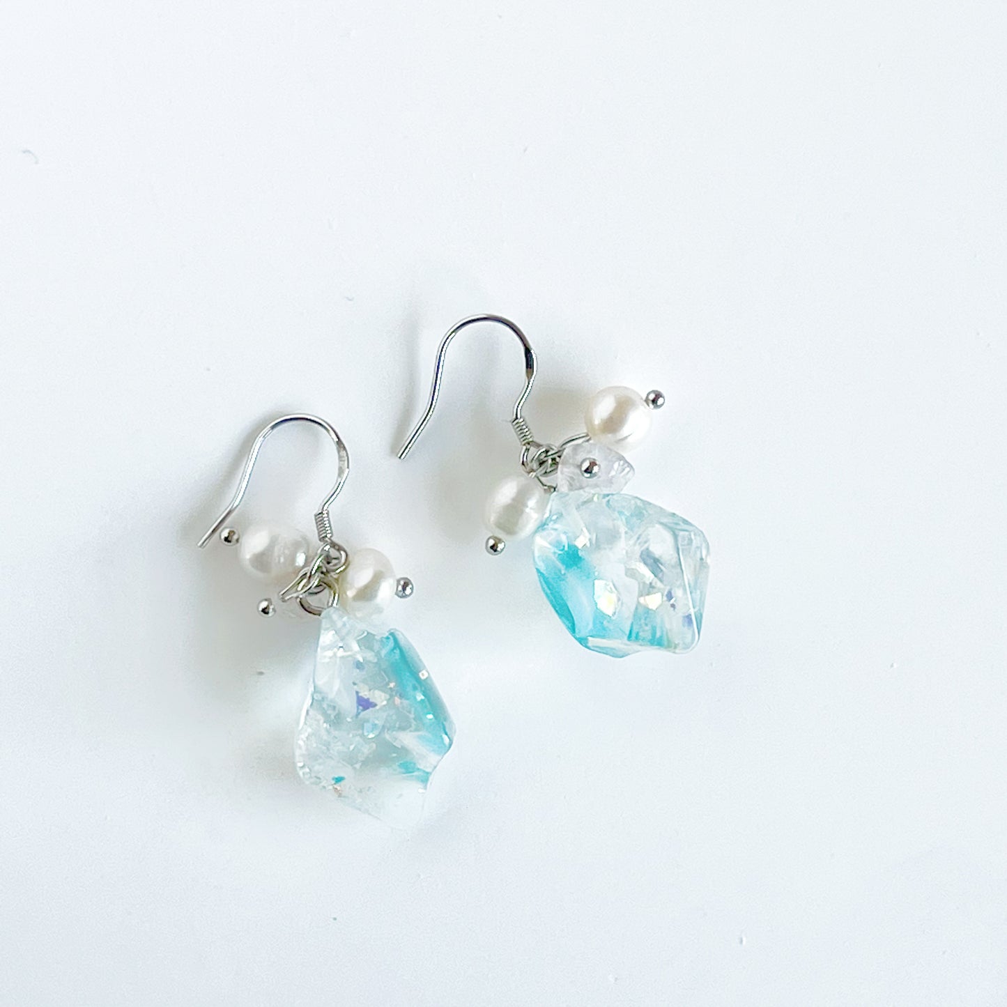 Ice Cube and Pearls Drop Earrings-Ninaouity