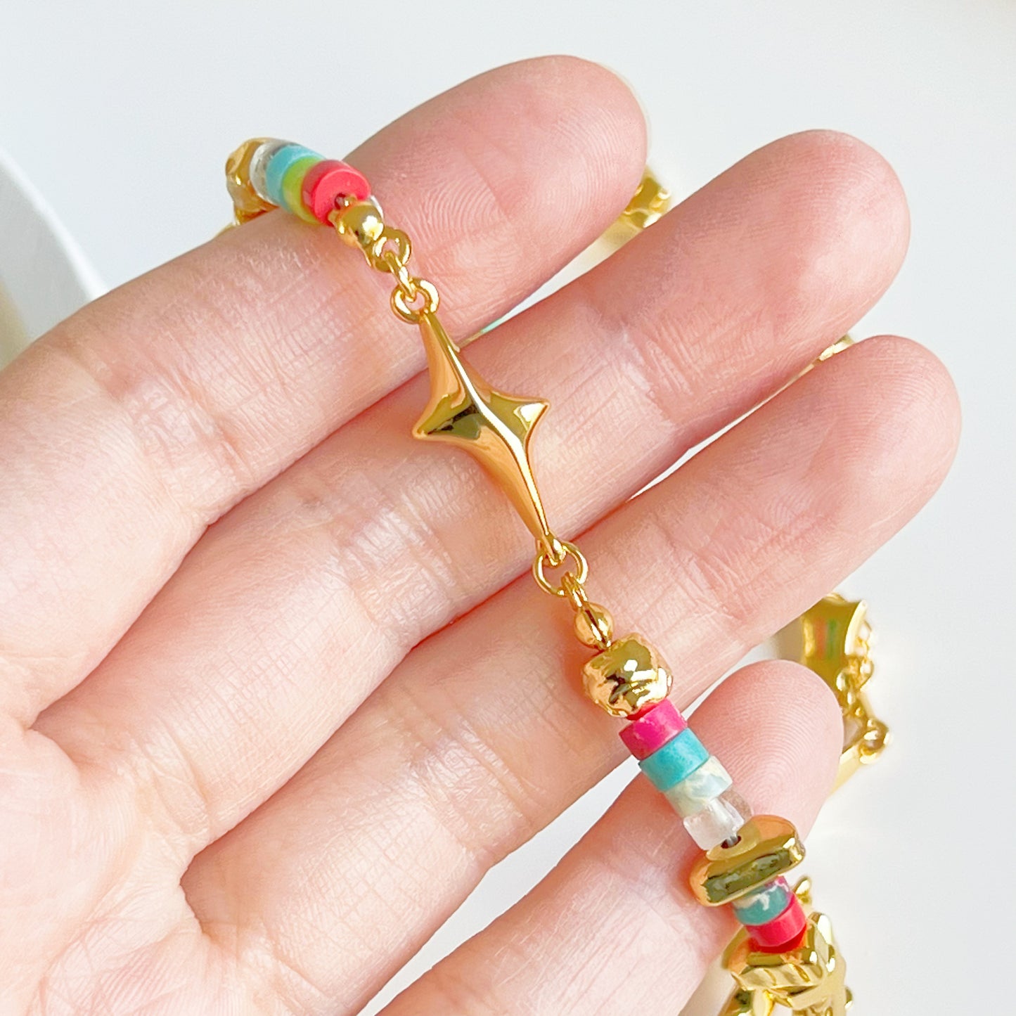Gold Stars and Rainbow Beads Necklace-Ninaouity
