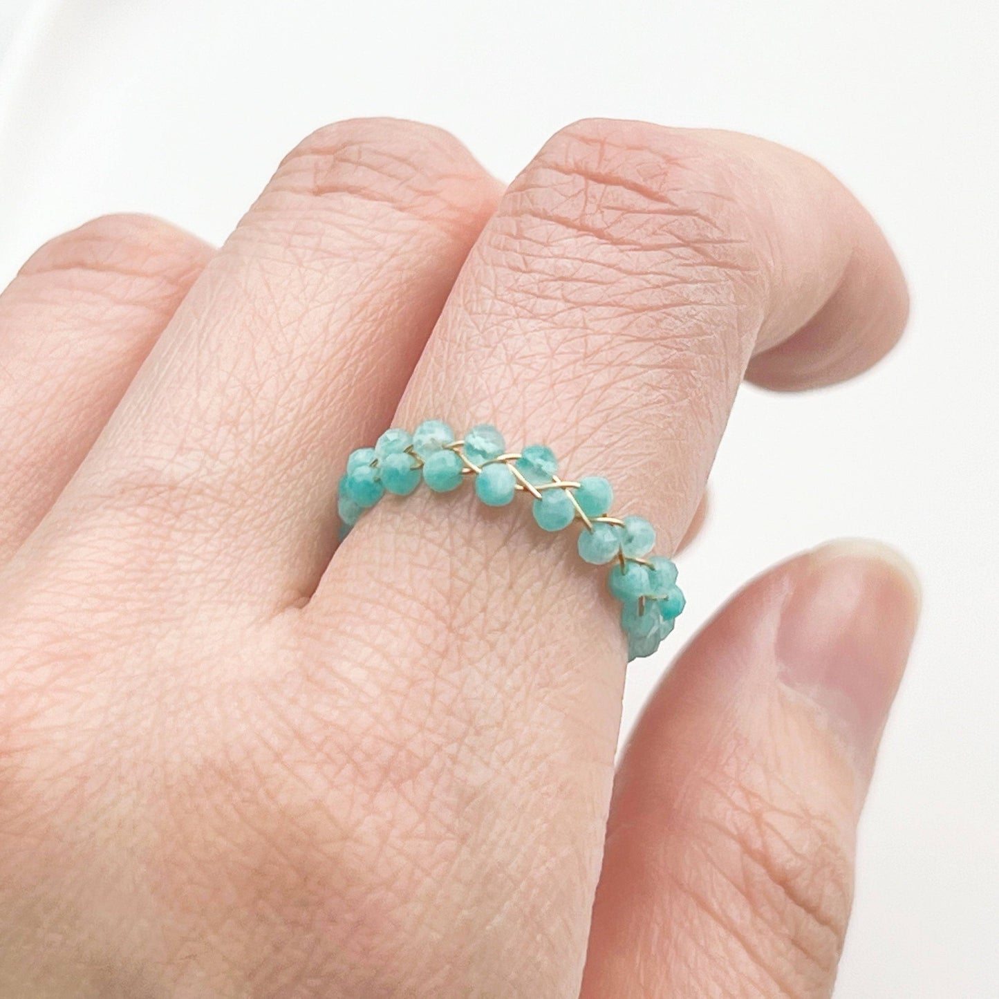 Amazonite Beaded Adjustable Ring-Ninaouity
