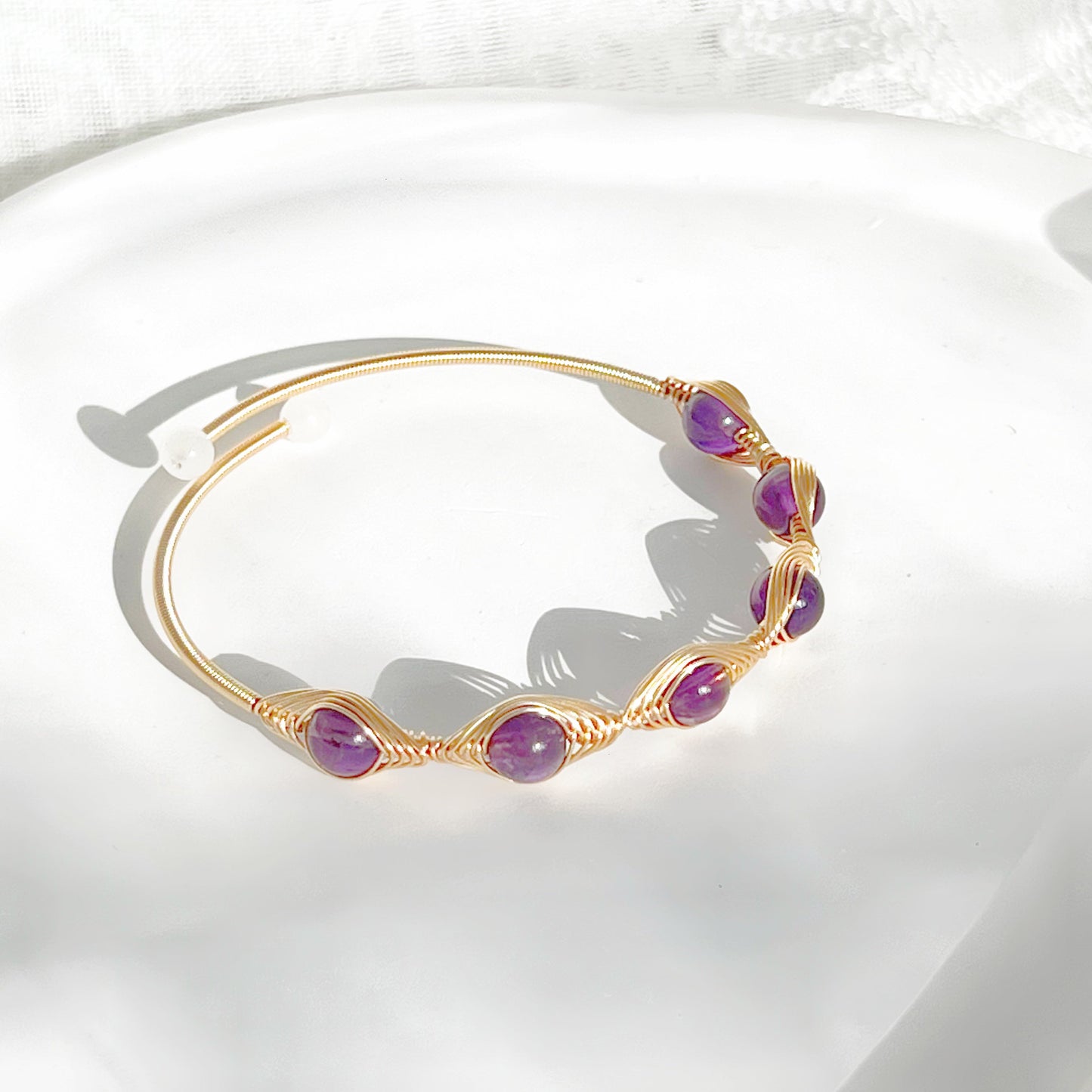 Amethyst Bead Evil Eye Cuff Bracelet-Ninaouity