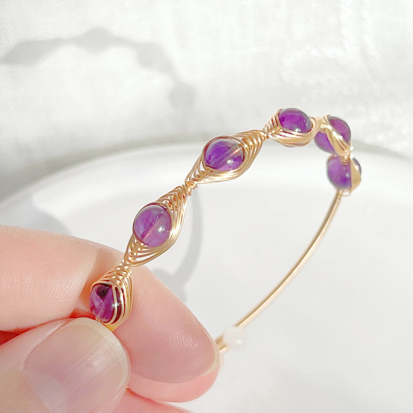 Amethyst Bead Evil Eye Cuff Bracelet-Ninaouity