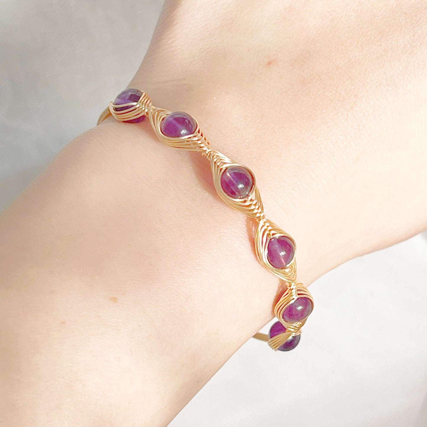 Amethyst Bead Evil Eye Cuff Bracelet-Ninaouity