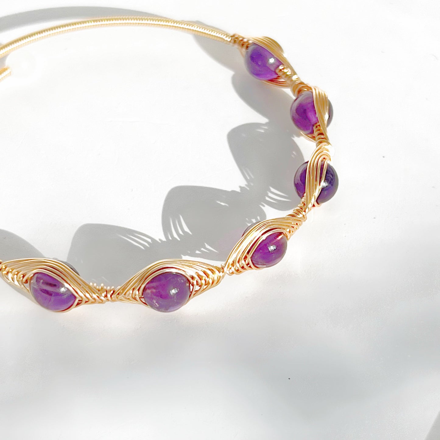 Amethyst Bead Evil Eye Cuff Bracelet-Ninaouity
