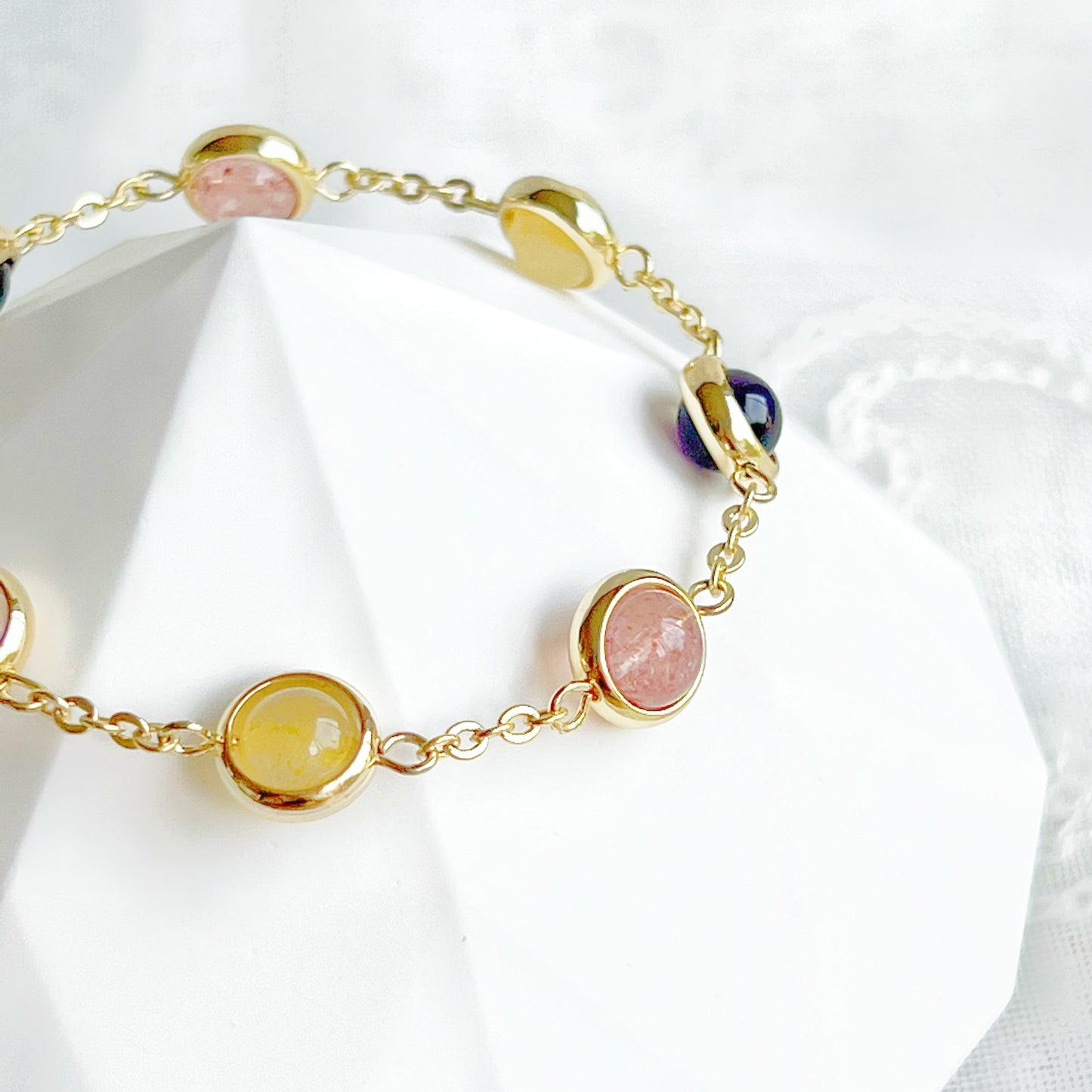 Amethyst Citrine Strawberry Quartz Gemstone Bracelet-Ninaouity