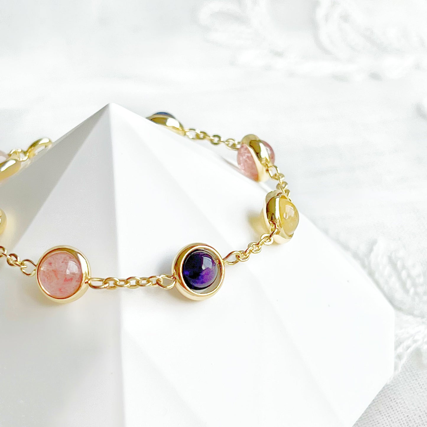 Amethyst Citrine Strawberry Quartz Gemstone Bracelet-Ninaouity
