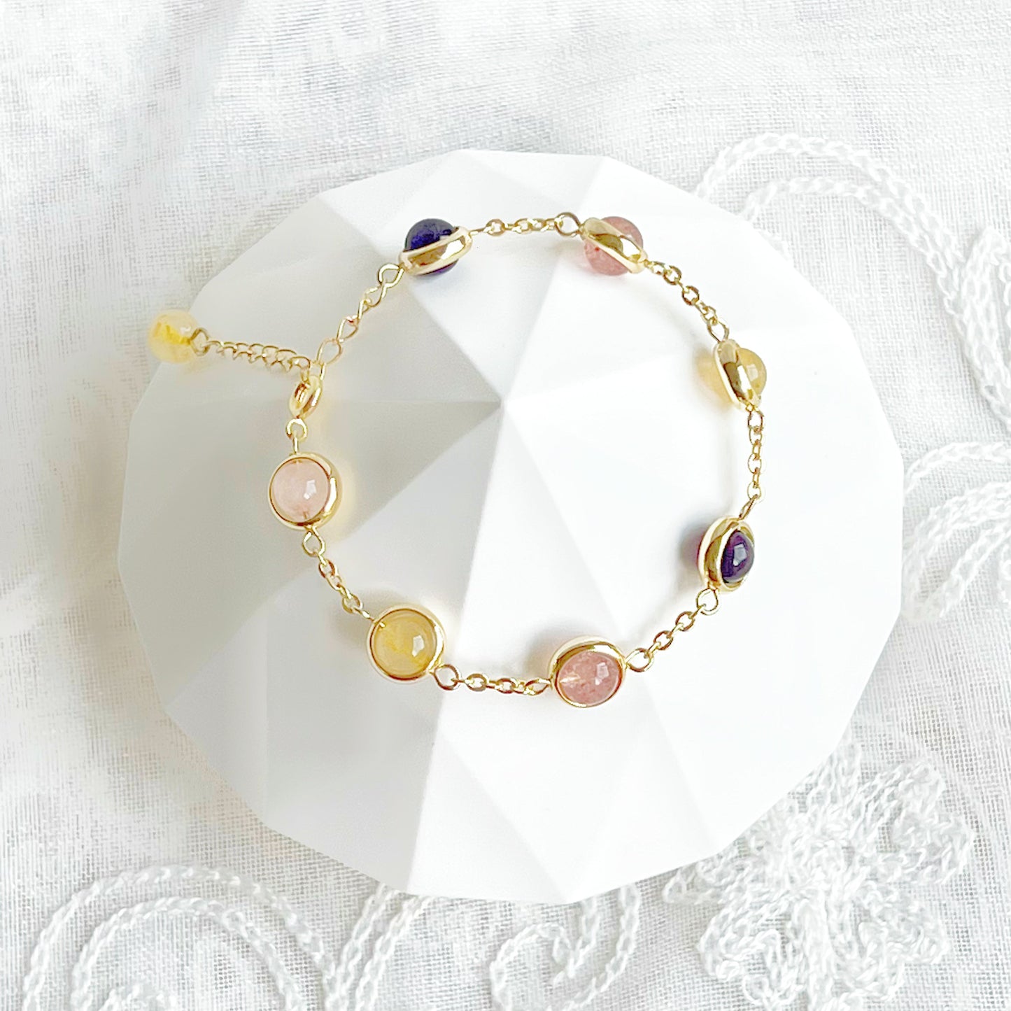 Amethyst Citrine Strawberry Quartz Gemstone Bracelet-Ninaouity