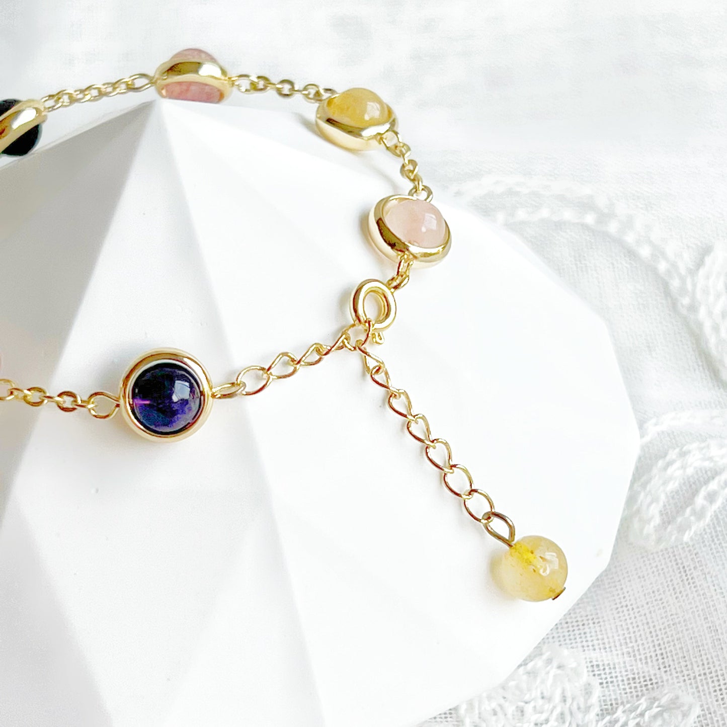 Amethyst Citrine Strawberry Quartz Gemstone Bracelet-Ninaouity