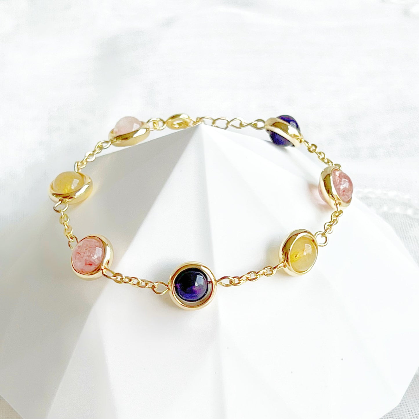 Amethyst Citrine Strawberry Quartz Gemstone Bracelet-Ninaouity