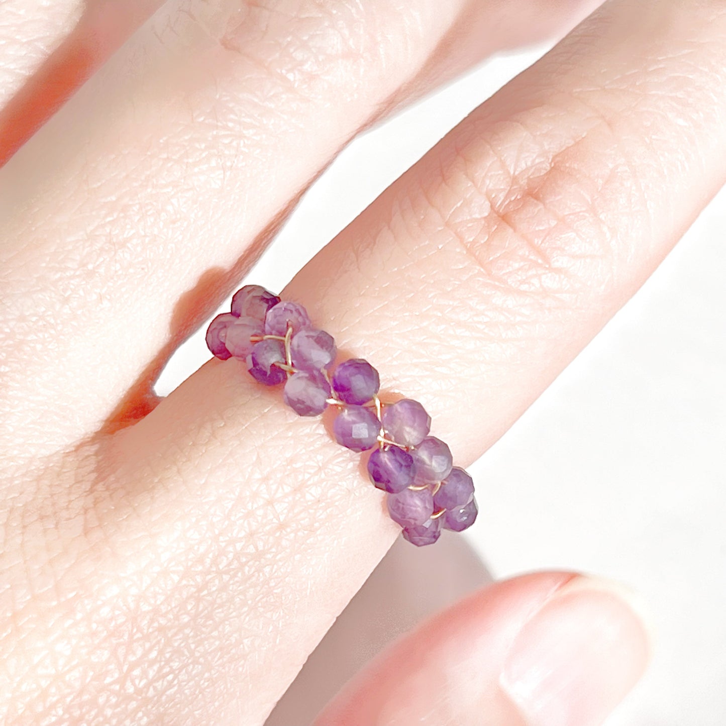 Amethyst Gemstone Beaded Ring-Ninaouity