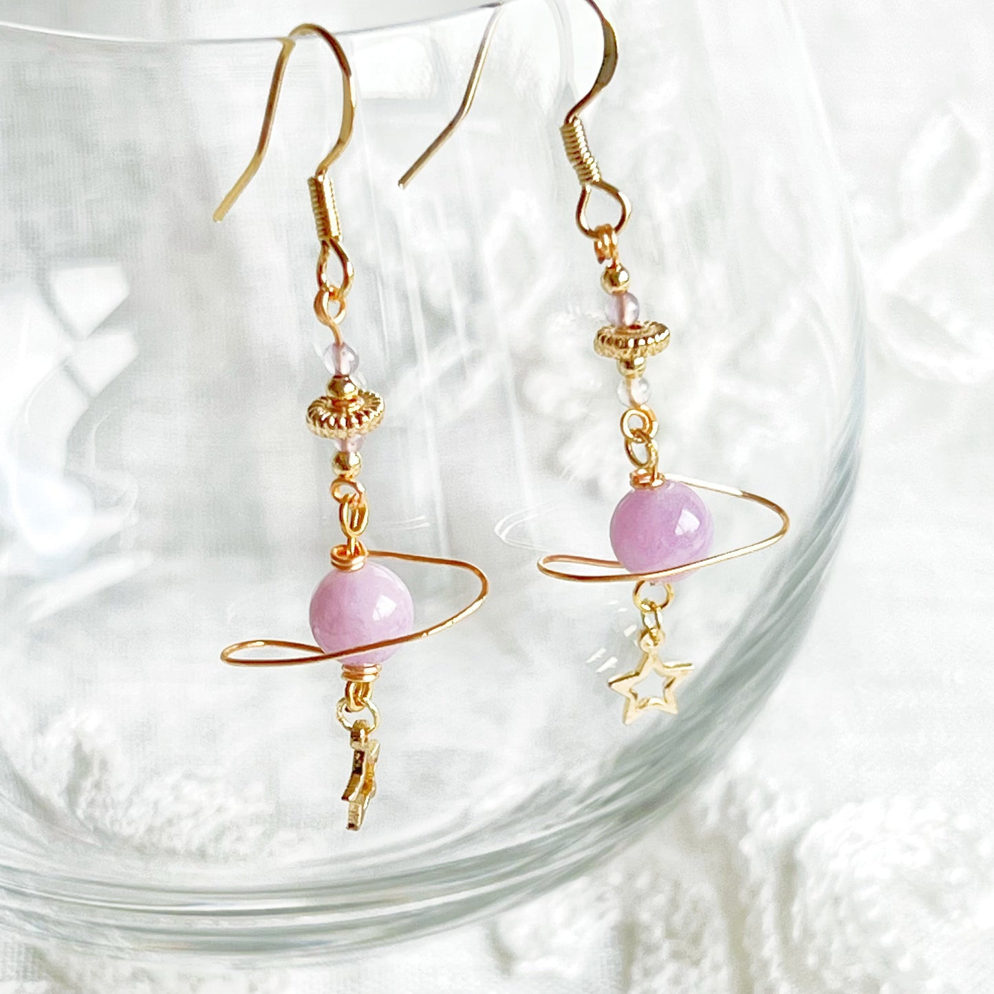 Amethyst Stone Purple Planet and Star Drop Earrings-Ninaouity