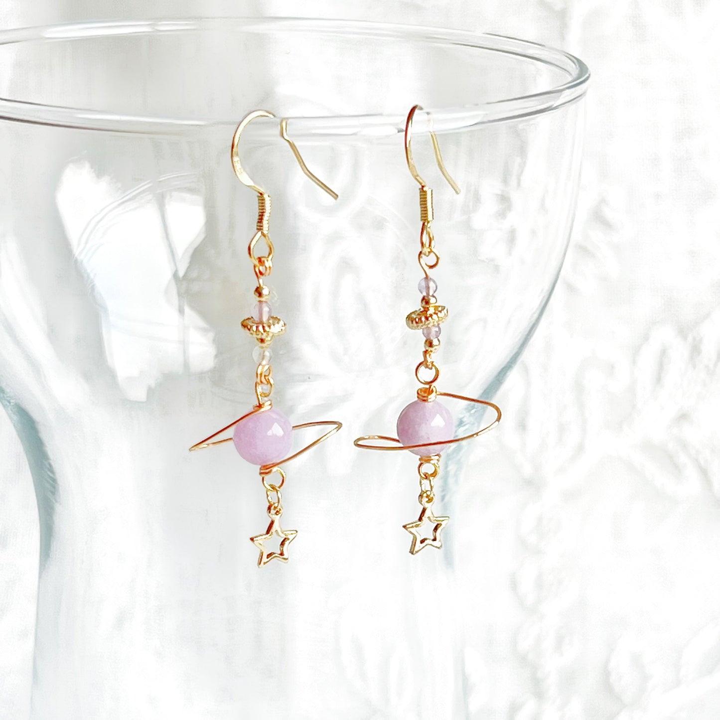 Amethyst Stone Purple Planet and Star Drop Earrings-Ninaouity