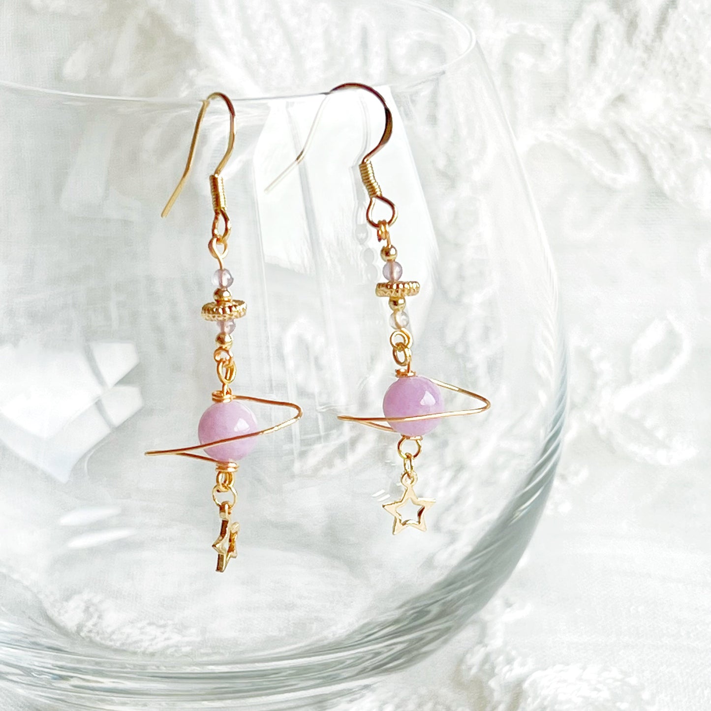 Amethyst Stone Purple Planet and Star Drop Earrings-Ninaouity