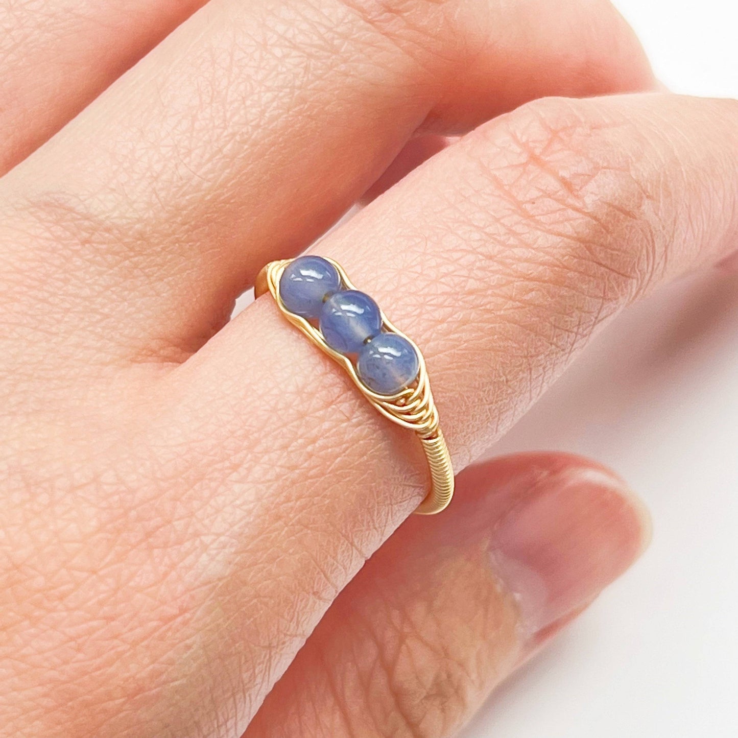 Aquamarine and Pearl Bead Adjustable Ring-Ninaouity