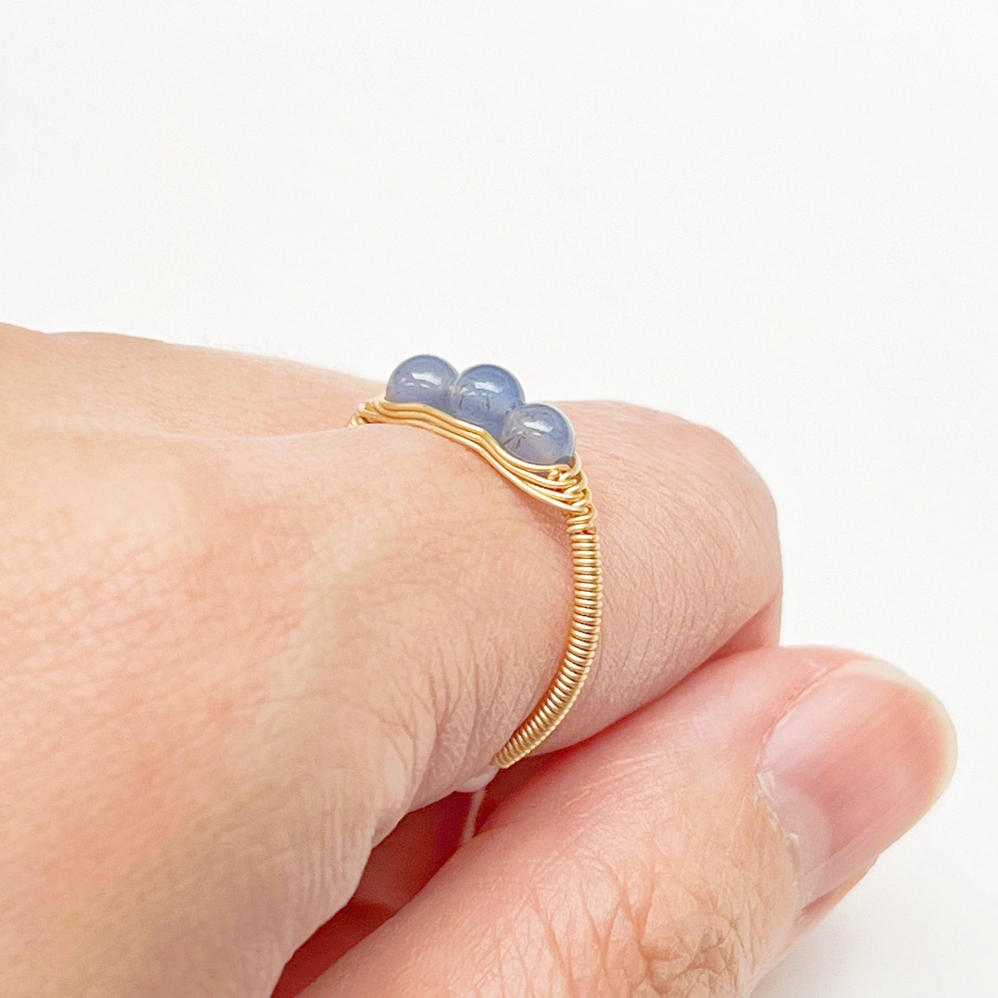 Aquamarine and Pearl Bead Adjustable Ring-Ninaouity