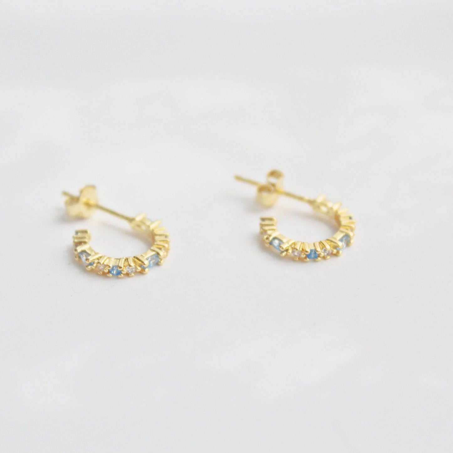 Aquamarine Mini Hoop Earrings - March Birthstone-Ninaouity