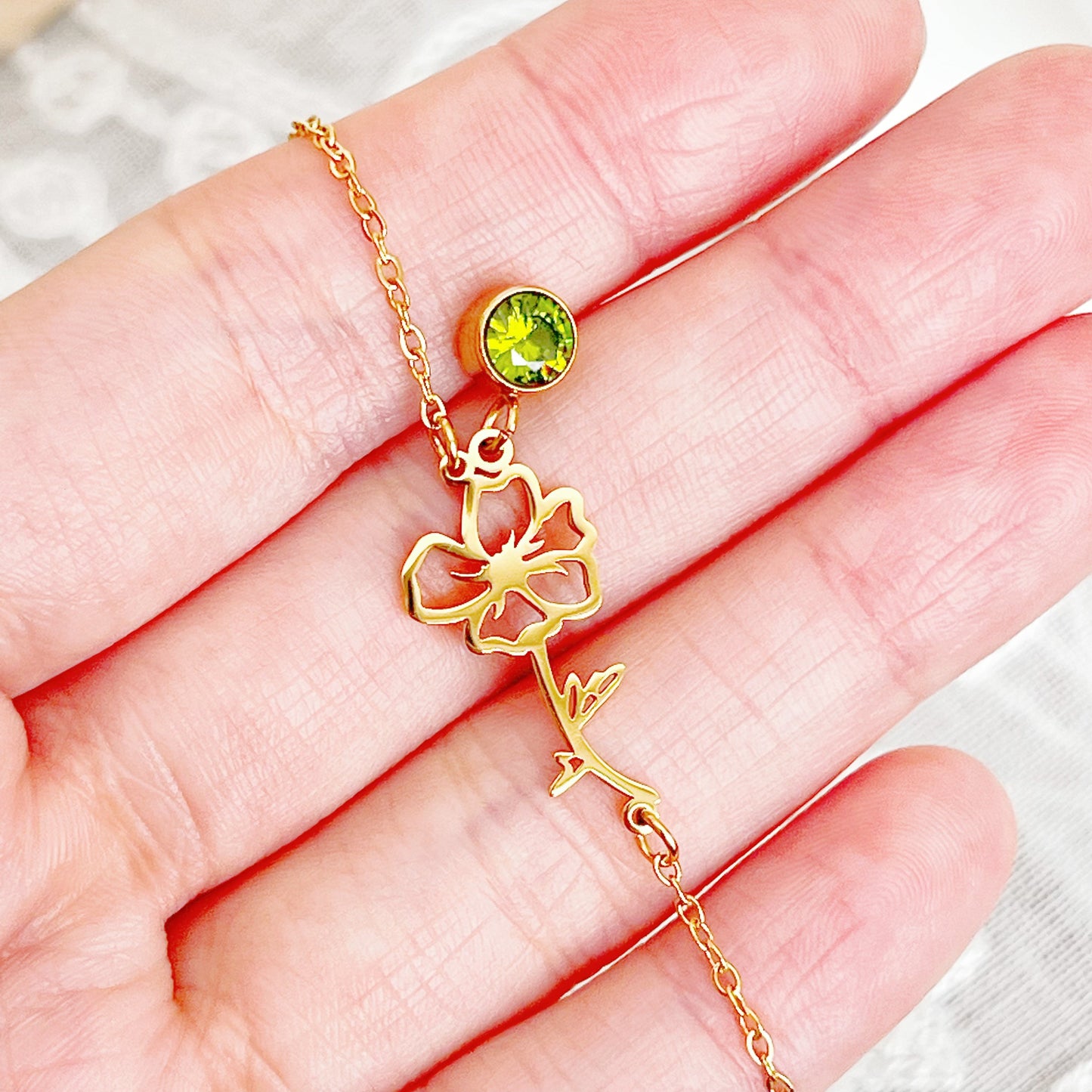 August Birth Flower Poppy Bracelet-Ninaouity