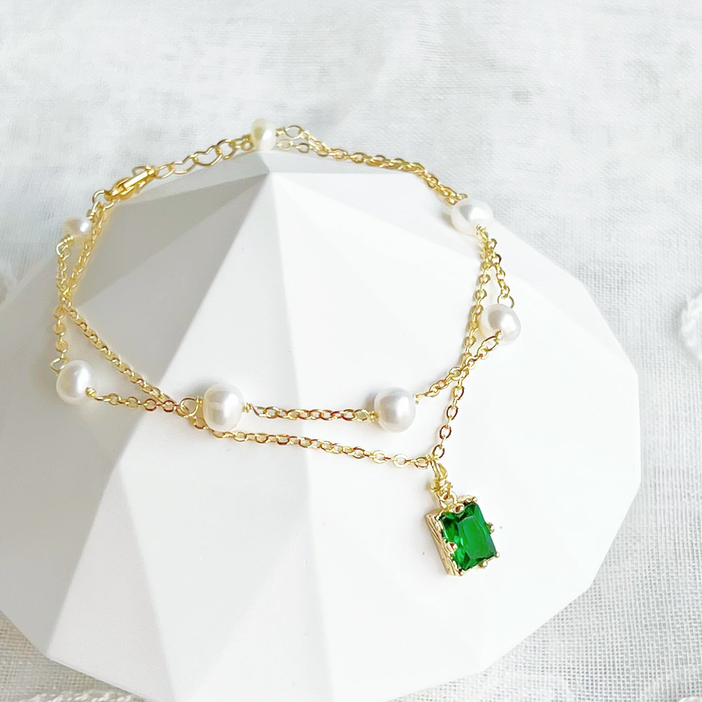 Baroque Pearls and Emerald Green Crystal Bracelet-Ninaouity