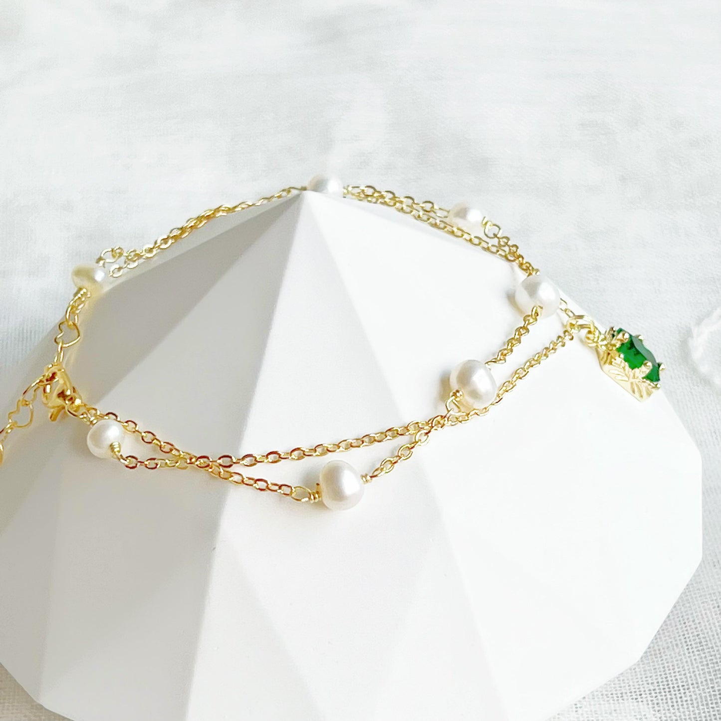 Baroque Pearls and Emerald Green Crystal Bracelet-Ninaouity