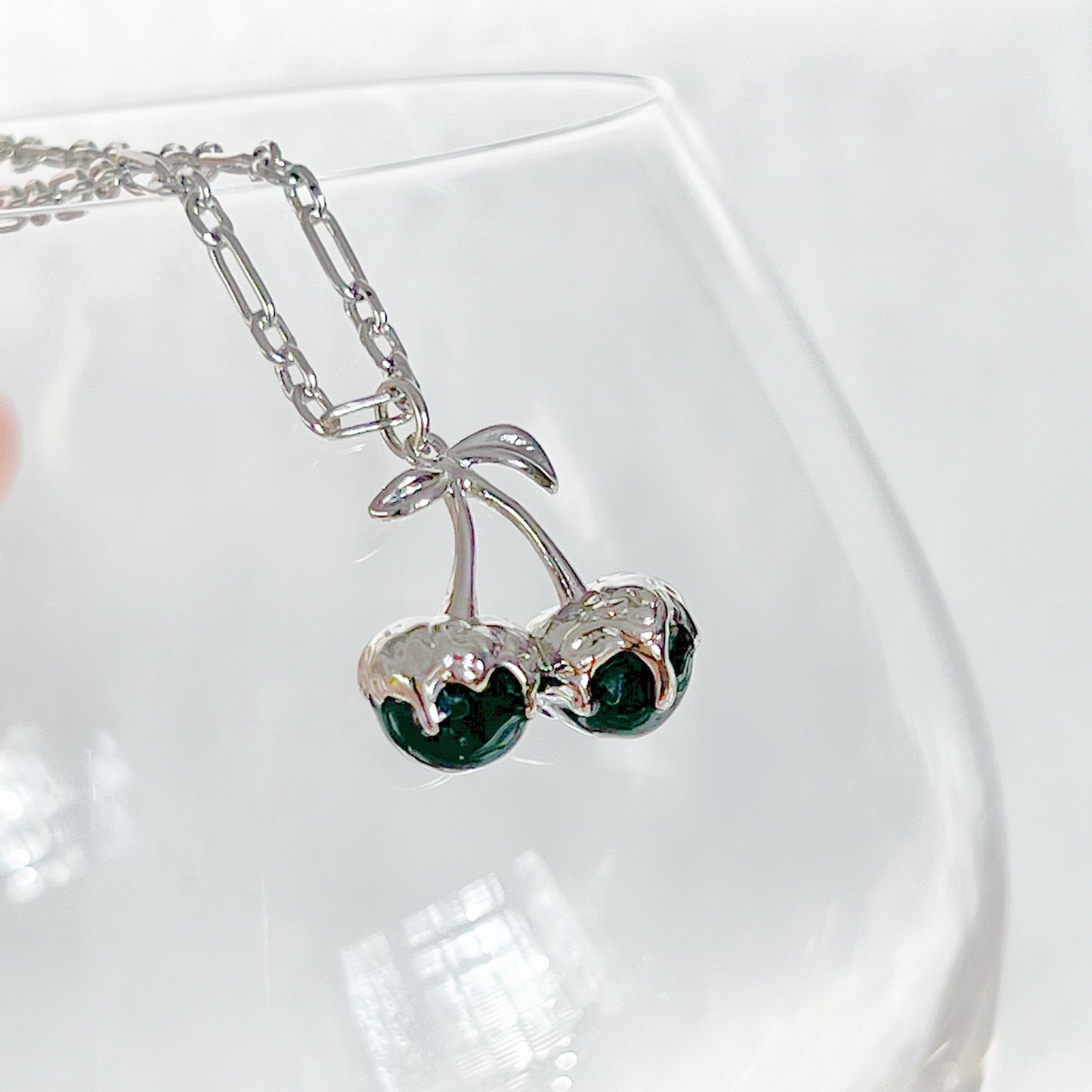 Black Cherry in Silver Chain Necklace-Ninaouity