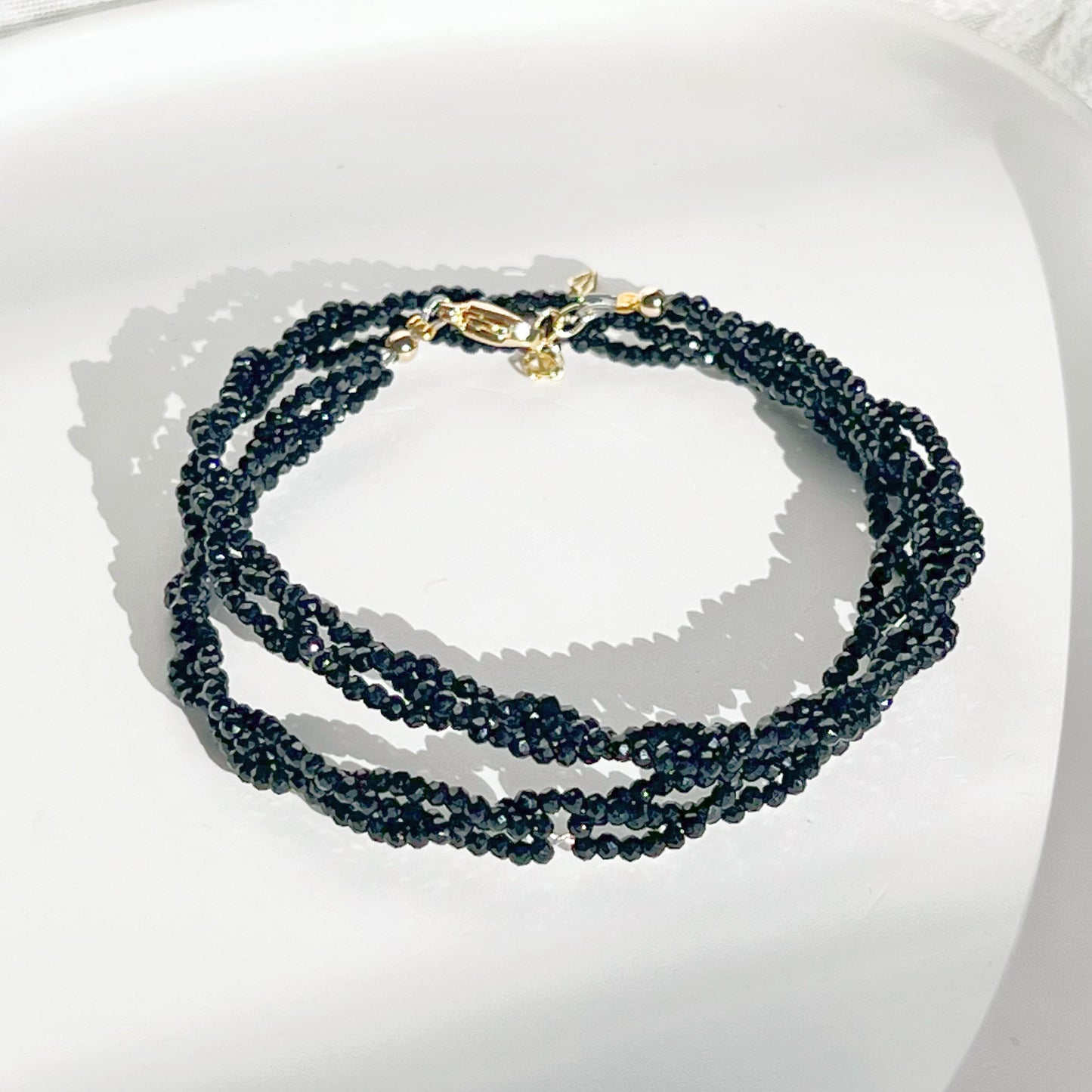 Black Spinel Bead Double Chain Bracelets-Ninaouity