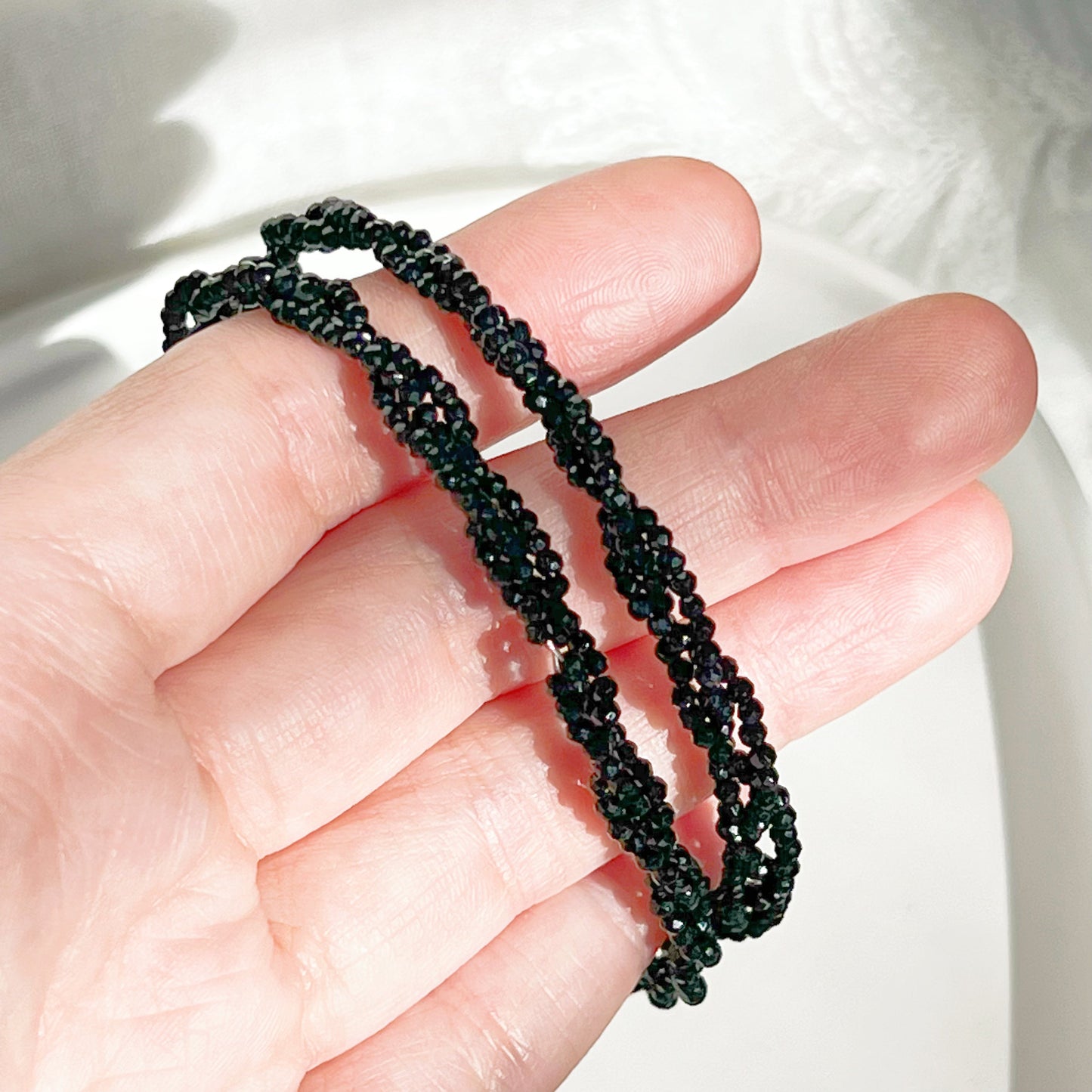 Black Spinel Bead Double Chain Bracelets-Ninaouity