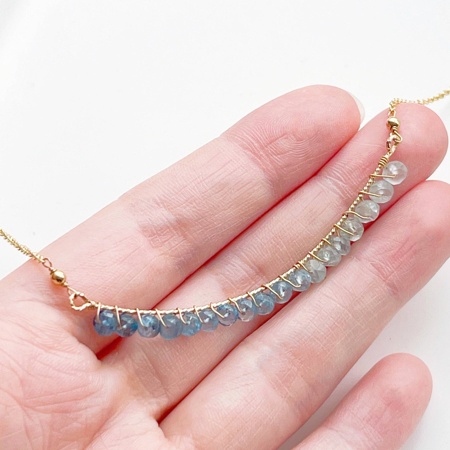 Blue Aquamarine Bar Necklace-Ninaouity