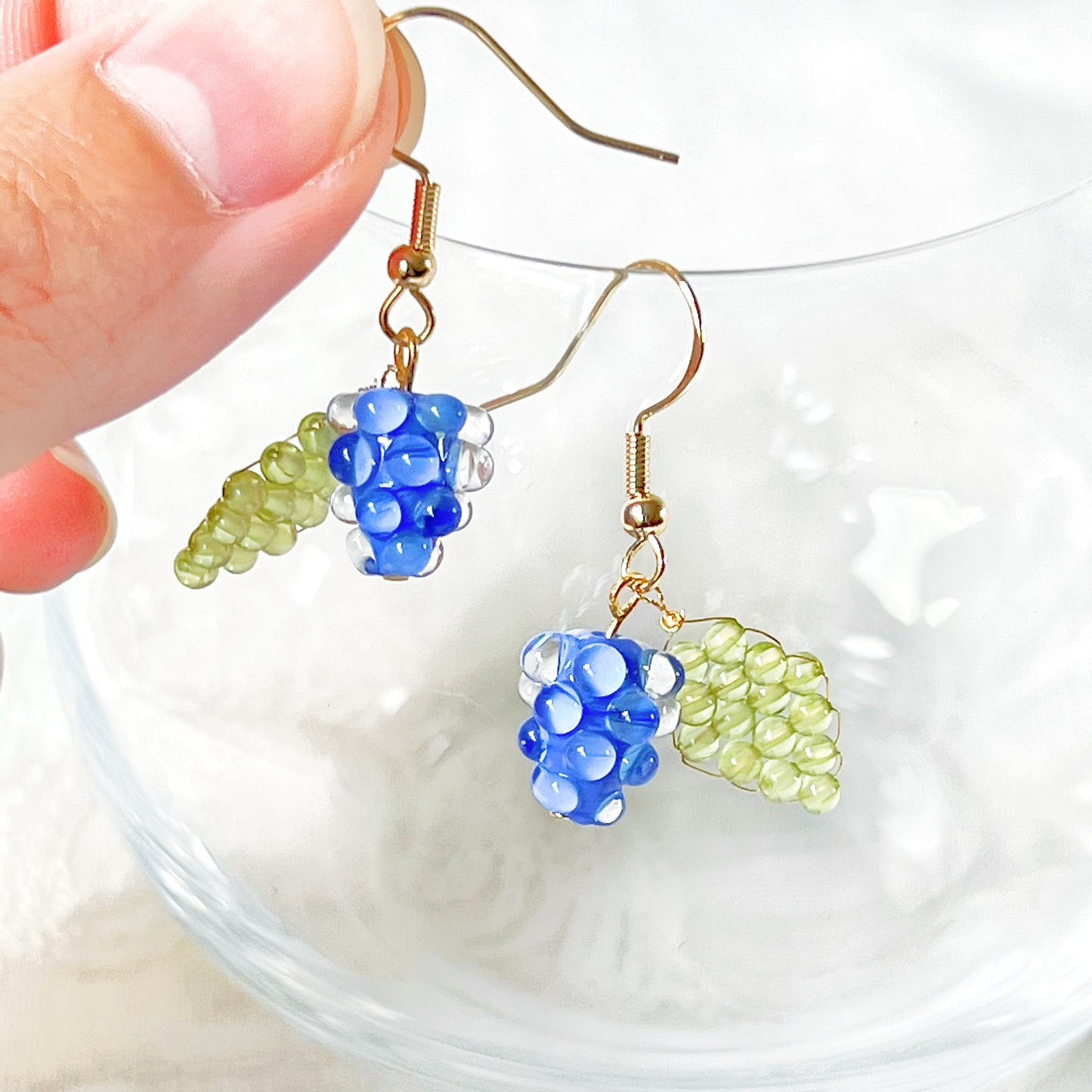 Blue Berry and Leaf Drop Earrings-Ninaouity