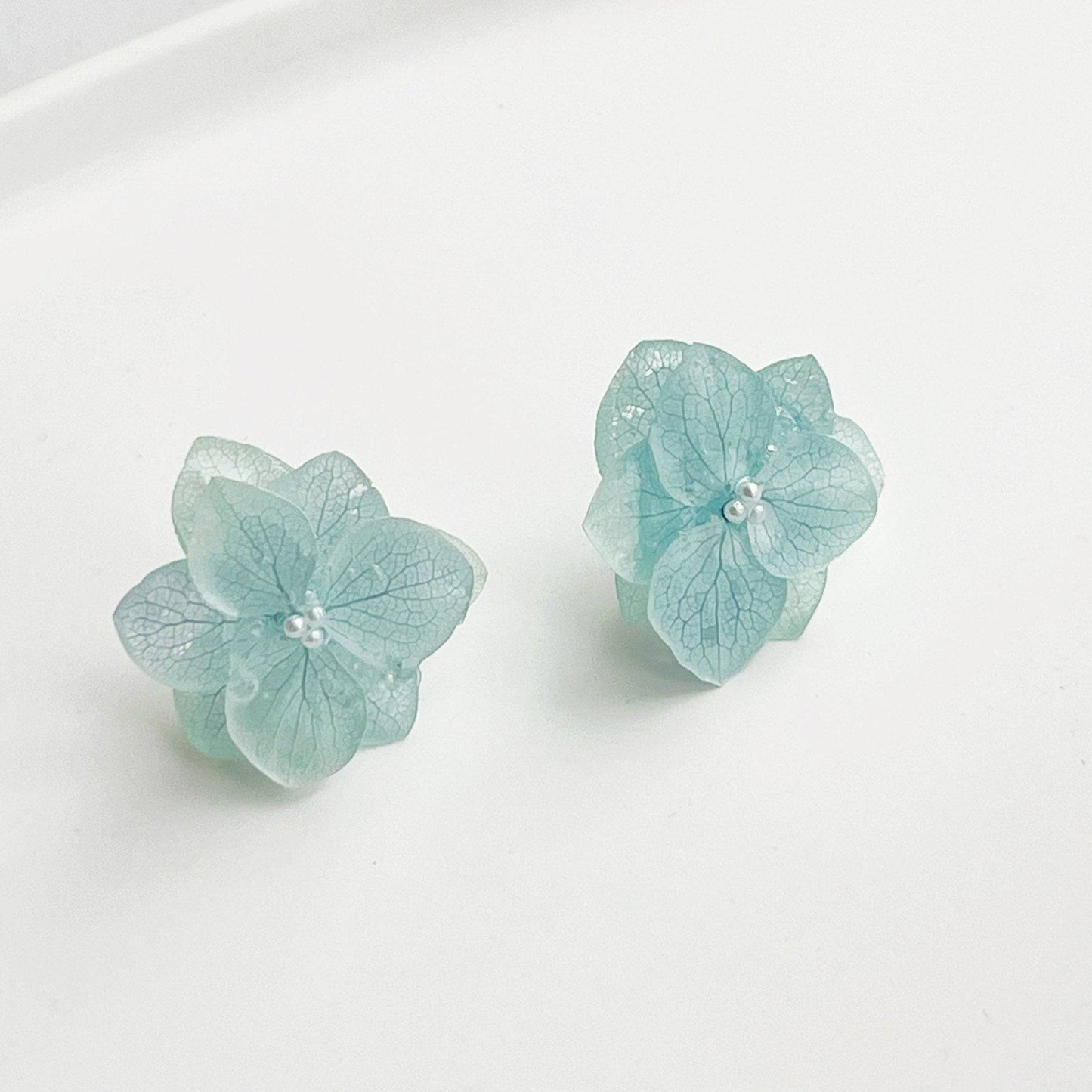 Blue Hydrangea Dried Flower Statement Earrings-Ninaouity