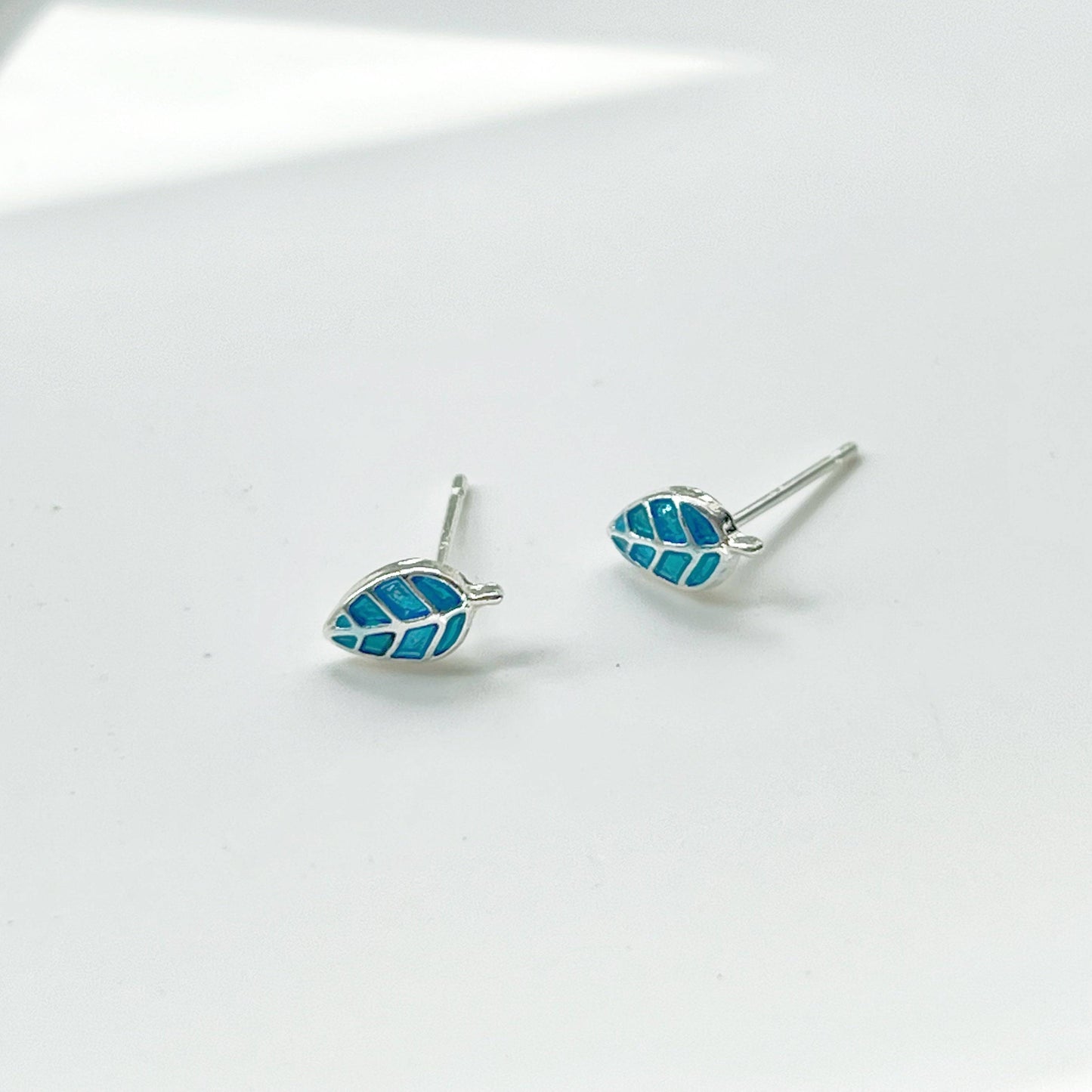 Blue Leaves Silver Stud Earrings-Ninaouity