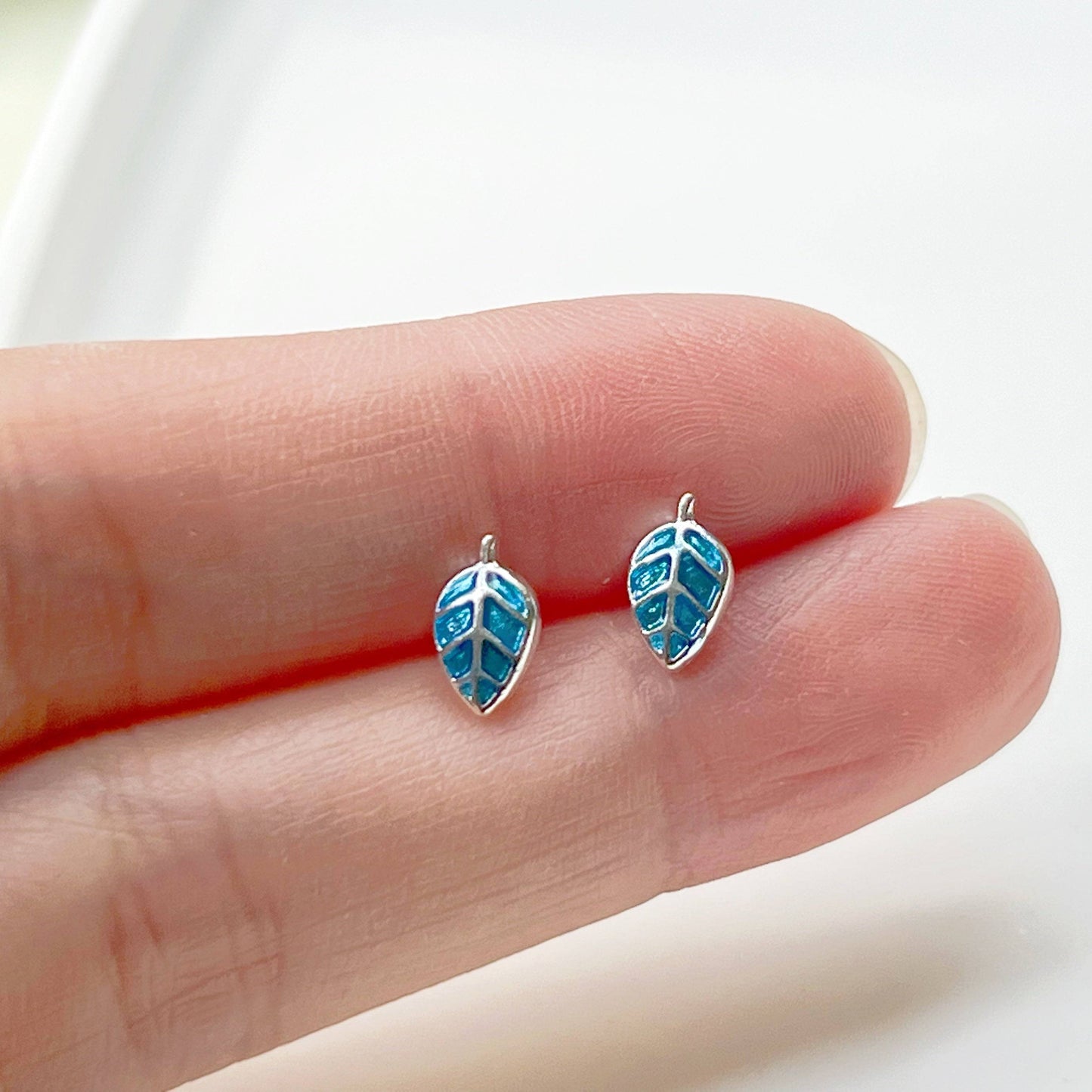 Blue Leaves Silver Stud Earrings-Ninaouity
