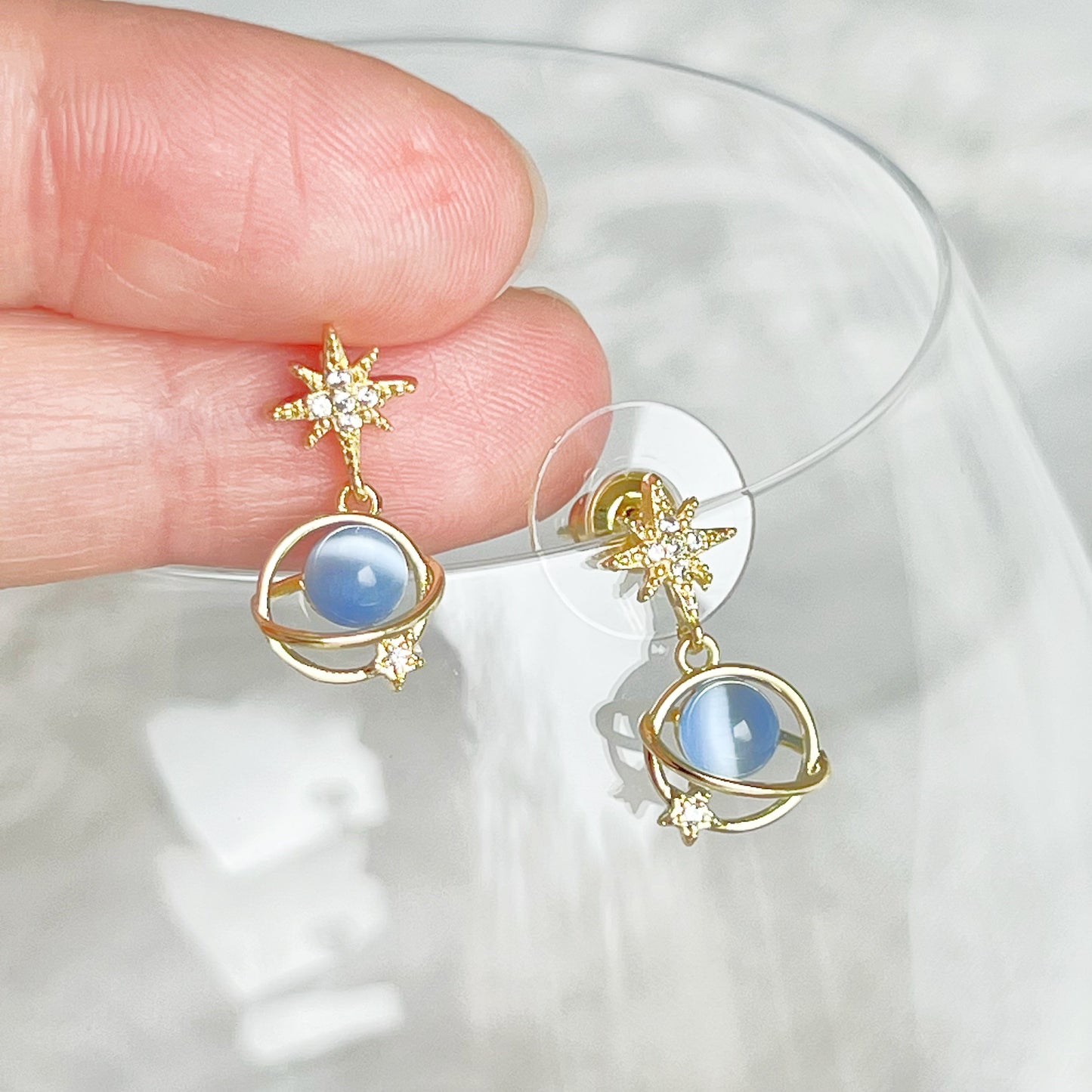 Blue Planet Neptune and Gold Star Earrings-Ninaouity