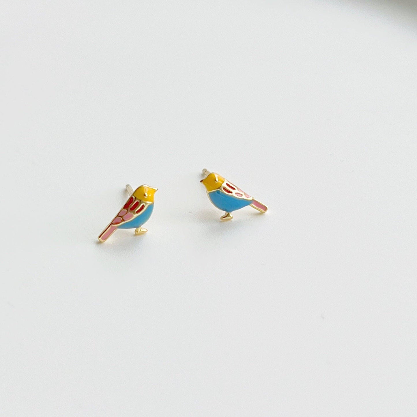 Blue Robin earrings - Tiny Lucky Bird Shape Sterling Silver Stud Earrings-Ninaouity