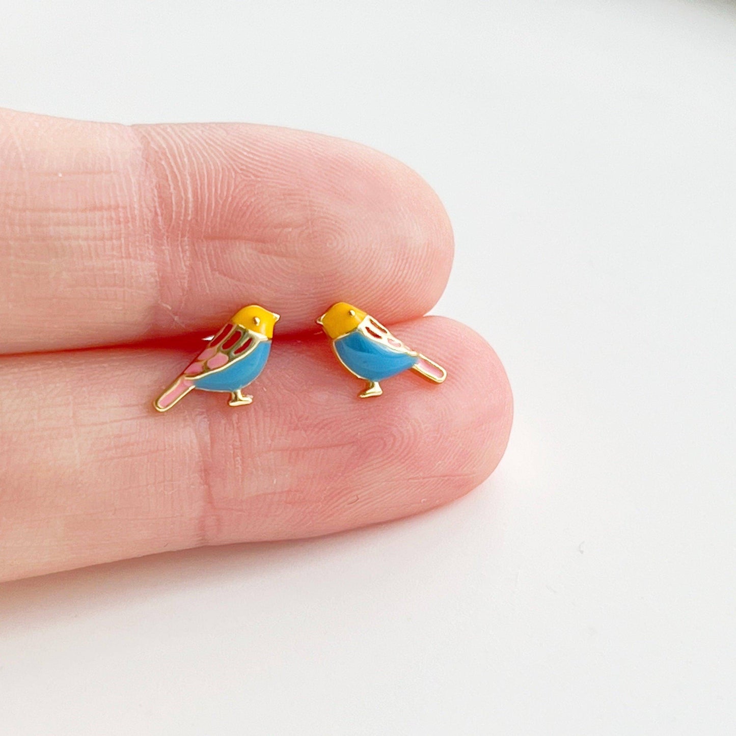 Blue Robin earrings - Tiny Lucky Bird Shape Sterling Silver Stud Earrings-Ninaouity