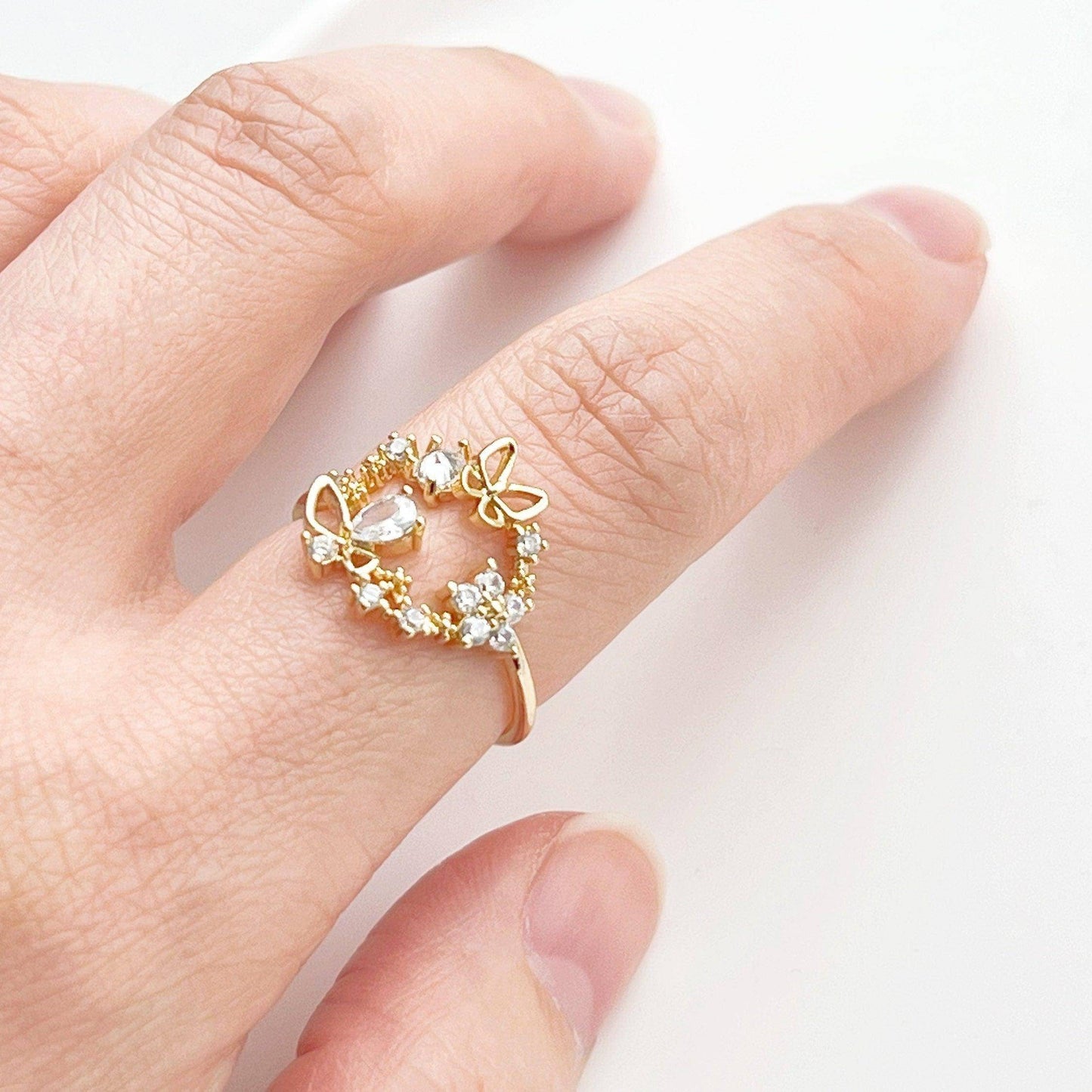 Butterflies Adjustable Ring - Crystal Flowers Adjustable Stackable Ring-Ninaouity