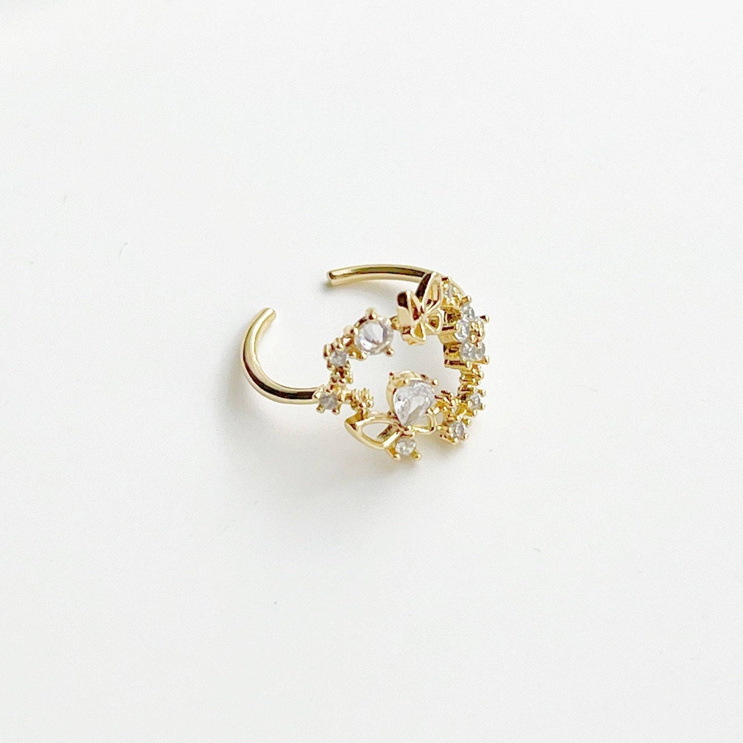 Butterflies Adjustable Ring - Crystal Flowers Adjustable Stackable Ring-Ninaouity
