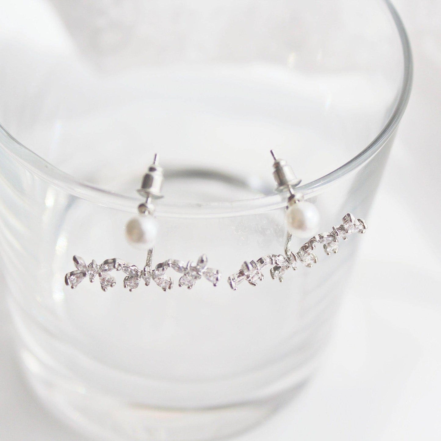 Butterflies Ear Jackets - Crystal and Pearl Two Way to Wear Earrings-Ninaouity