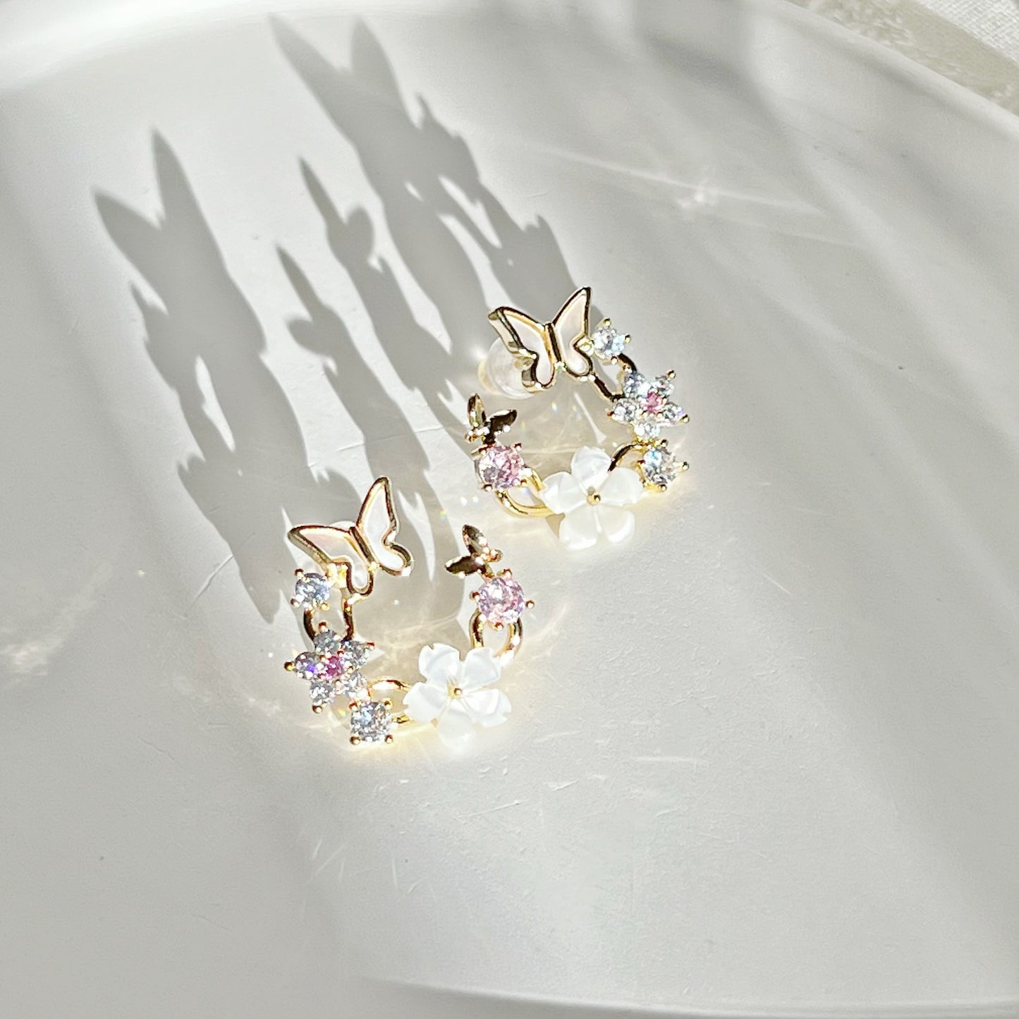Butterfly and Flower Wreath Statement Earrings-Ninaouity