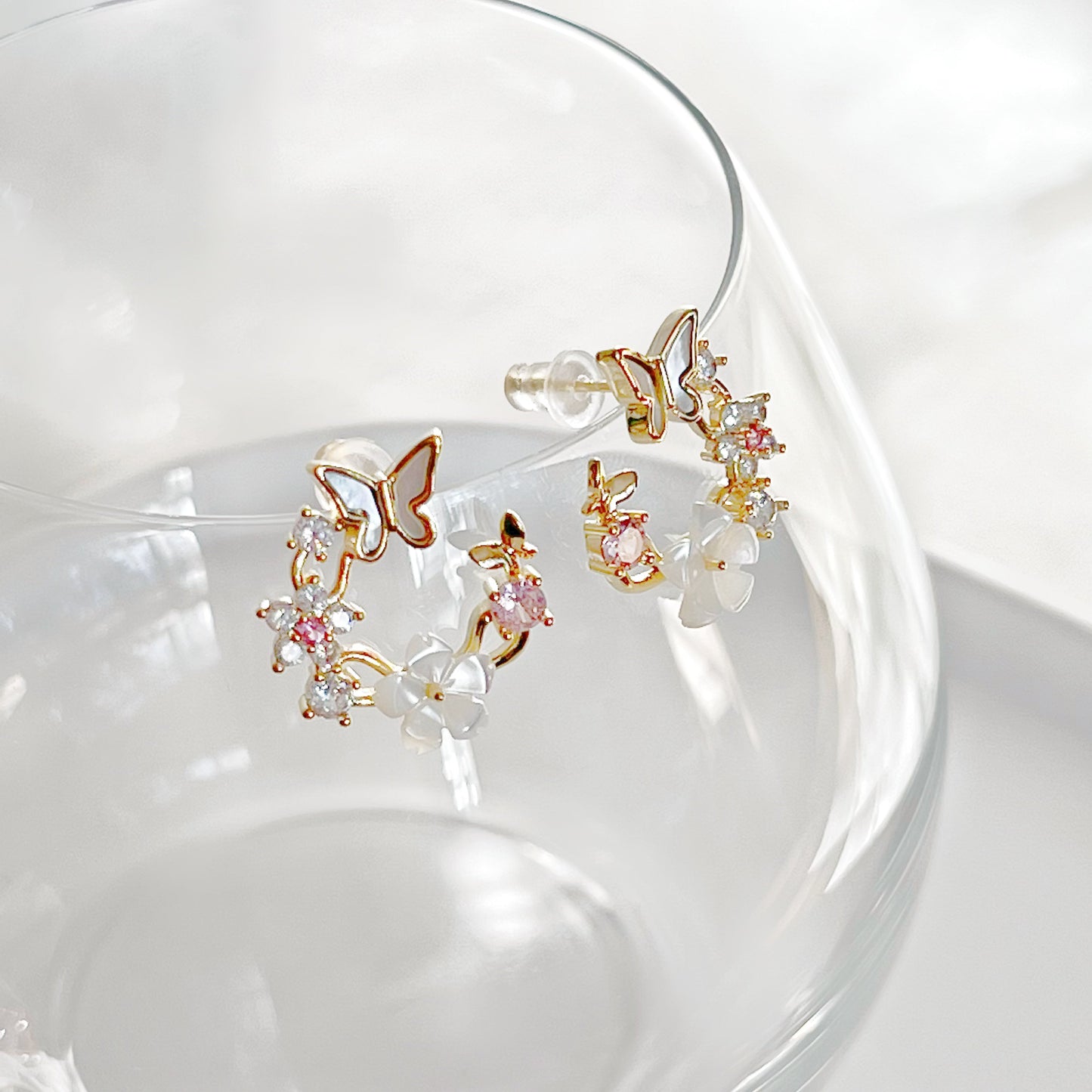 Butterfly and Flower Wreath Statement Earrings-Ninaouity