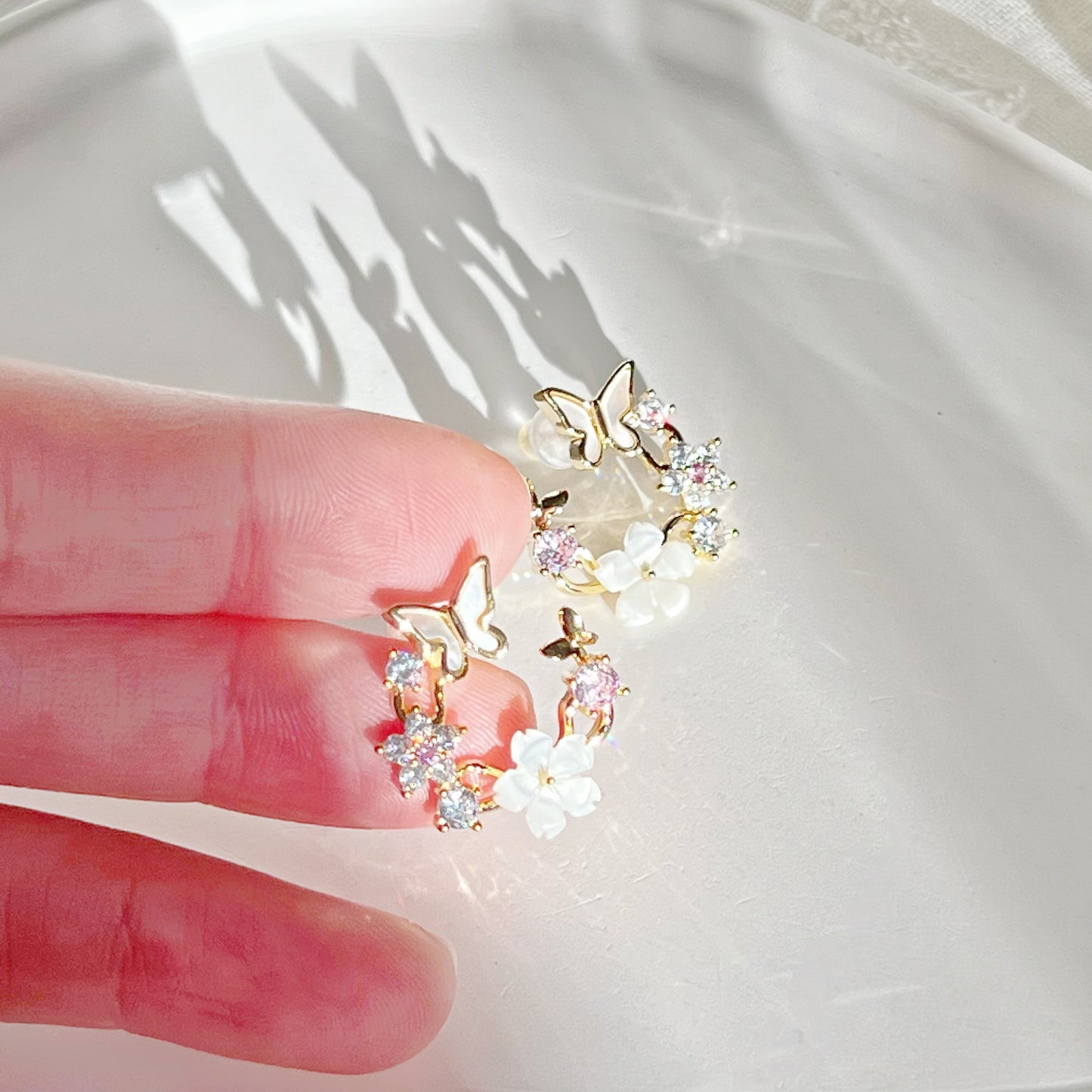 Butterfly and Flower Wreath Statement Earrings-Ninaouity