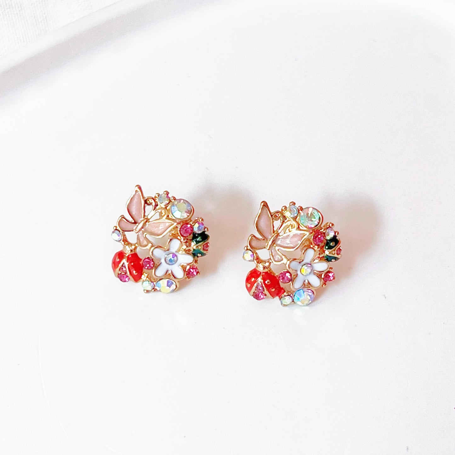 Butterfly and Ladybird on Flowers Earrings-Ninaouity