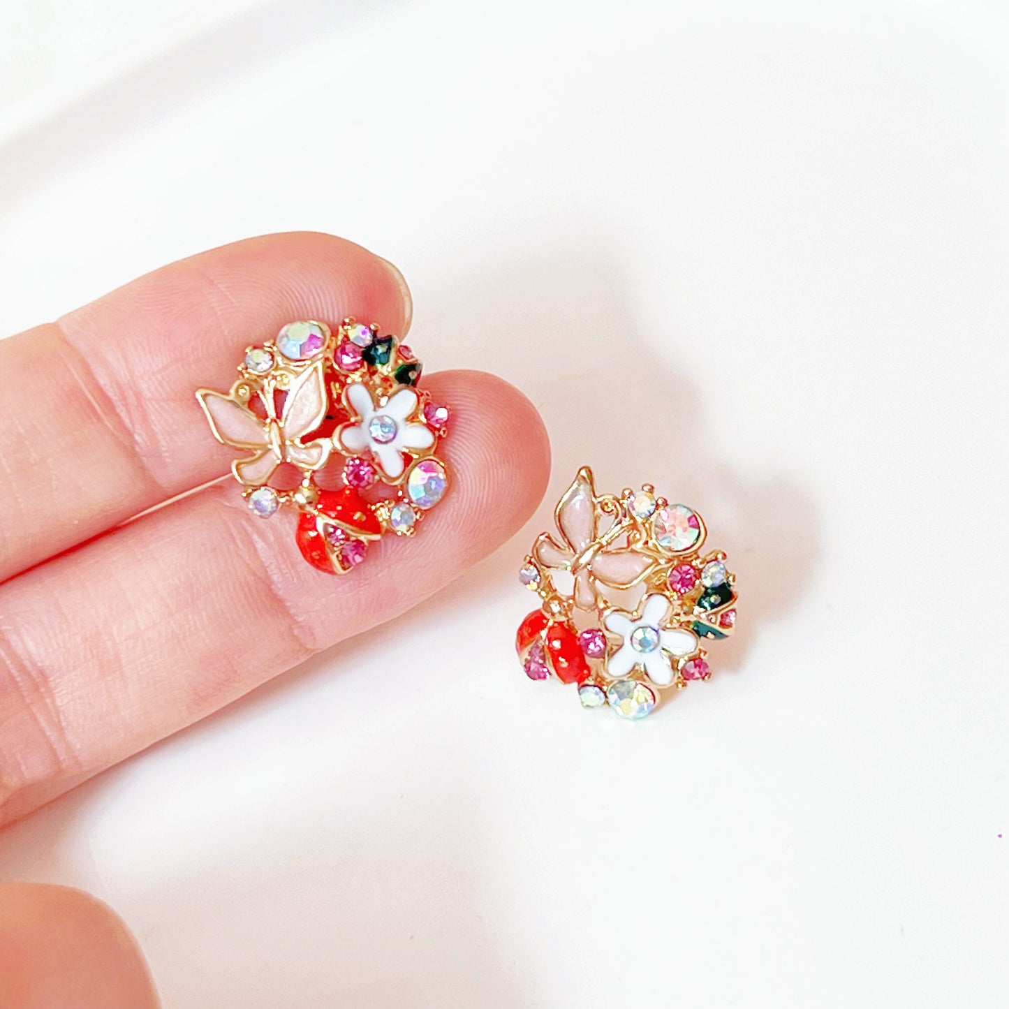 Butterfly and Ladybird on Flowers Earrings-Ninaouity