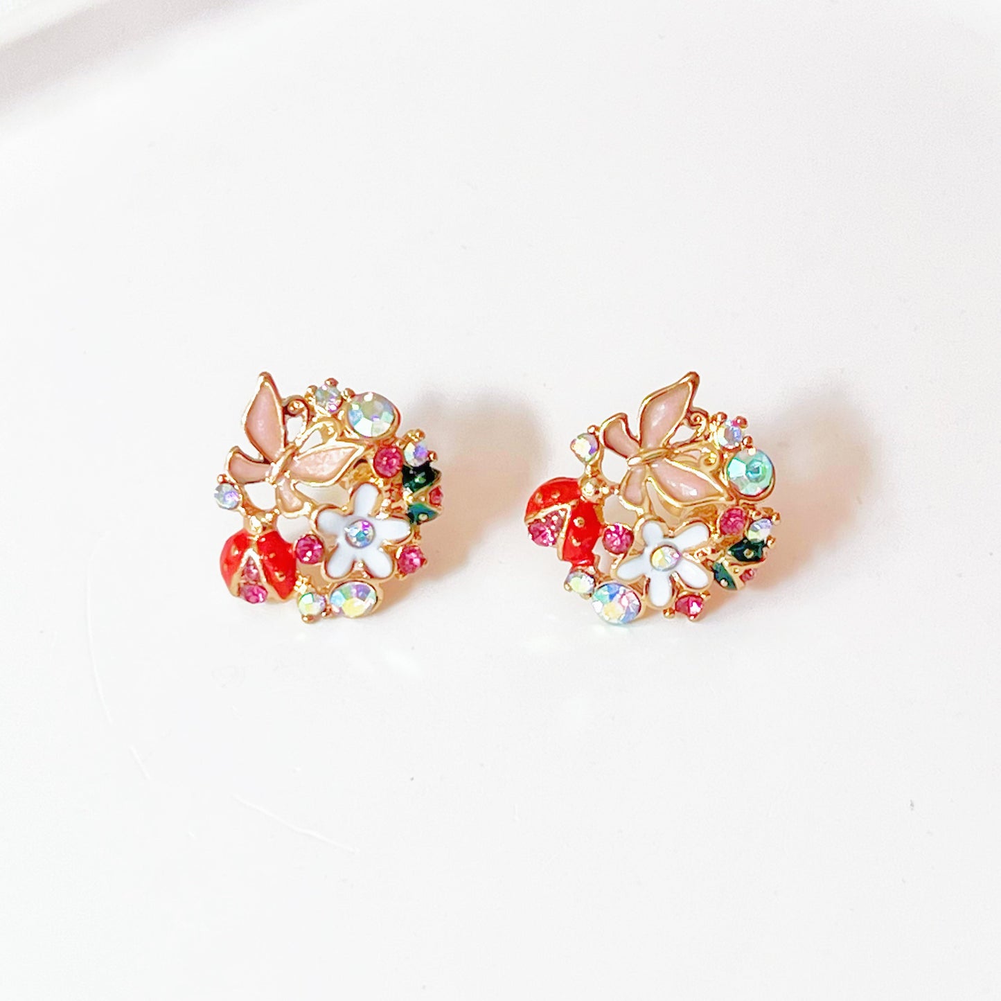Butterfly and Ladybird on Flowers Earrings-Ninaouity