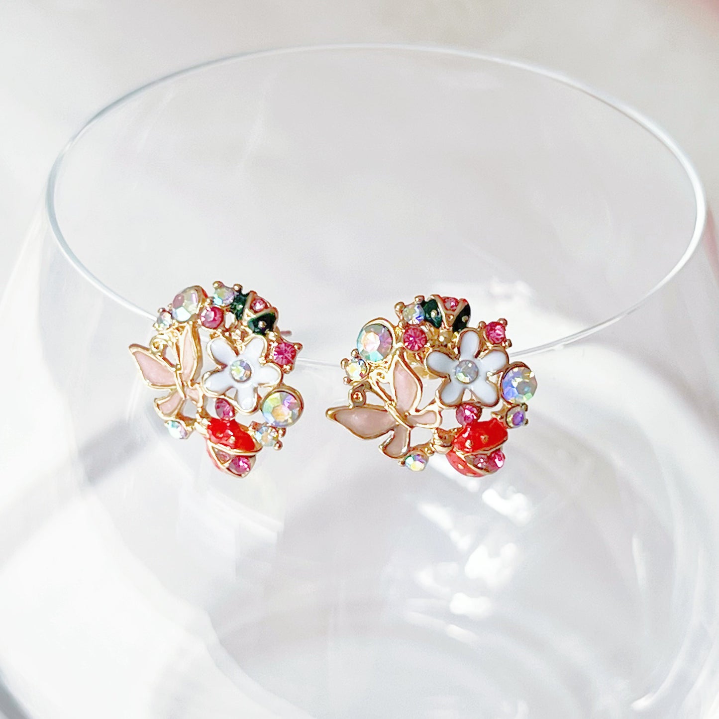 Butterfly and Ladybird on Flowers Earrings-Ninaouity