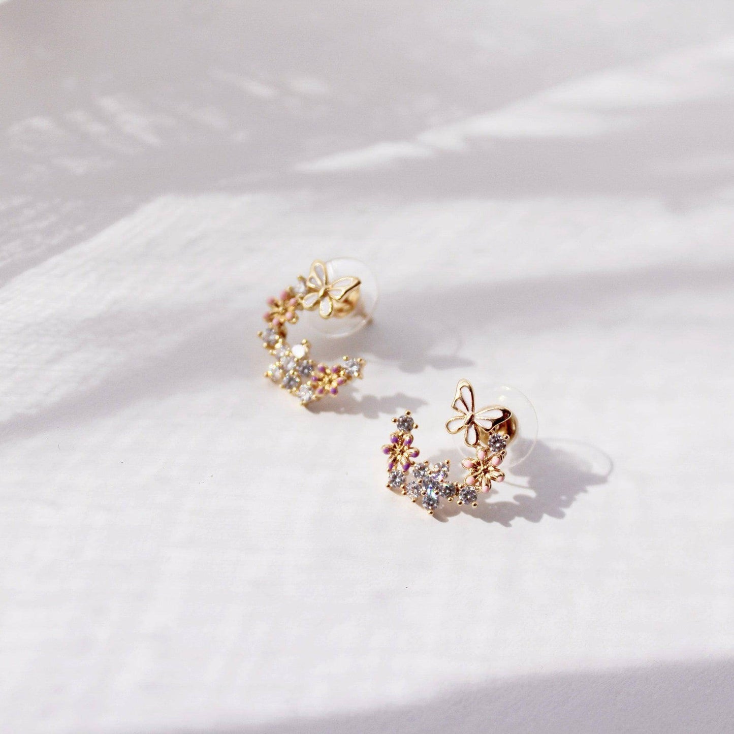 Butterfly in Cherry Blossom Flower Earrings-Ninaouity