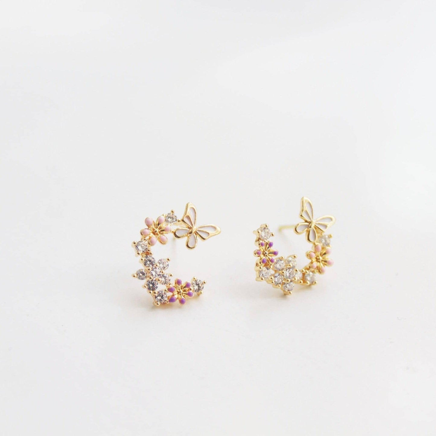 Butterfly in Cherry Blossom Flower Earrings-Ninaouity