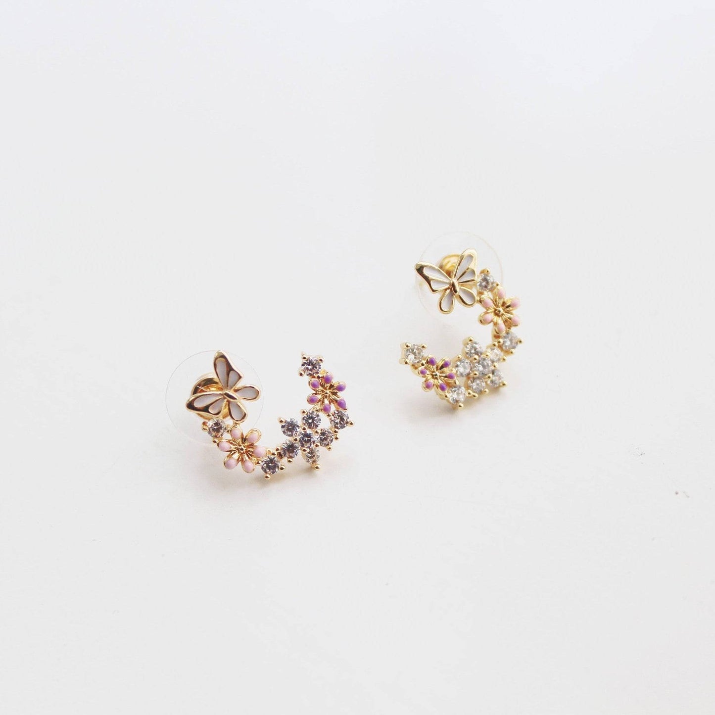 Butterfly in Cherry Blossom Flower Earrings-Ninaouity